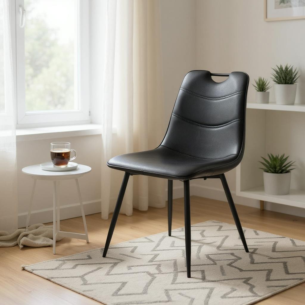 Acaciahome Black Acacia Home Faux Leather Chair Metal Legs