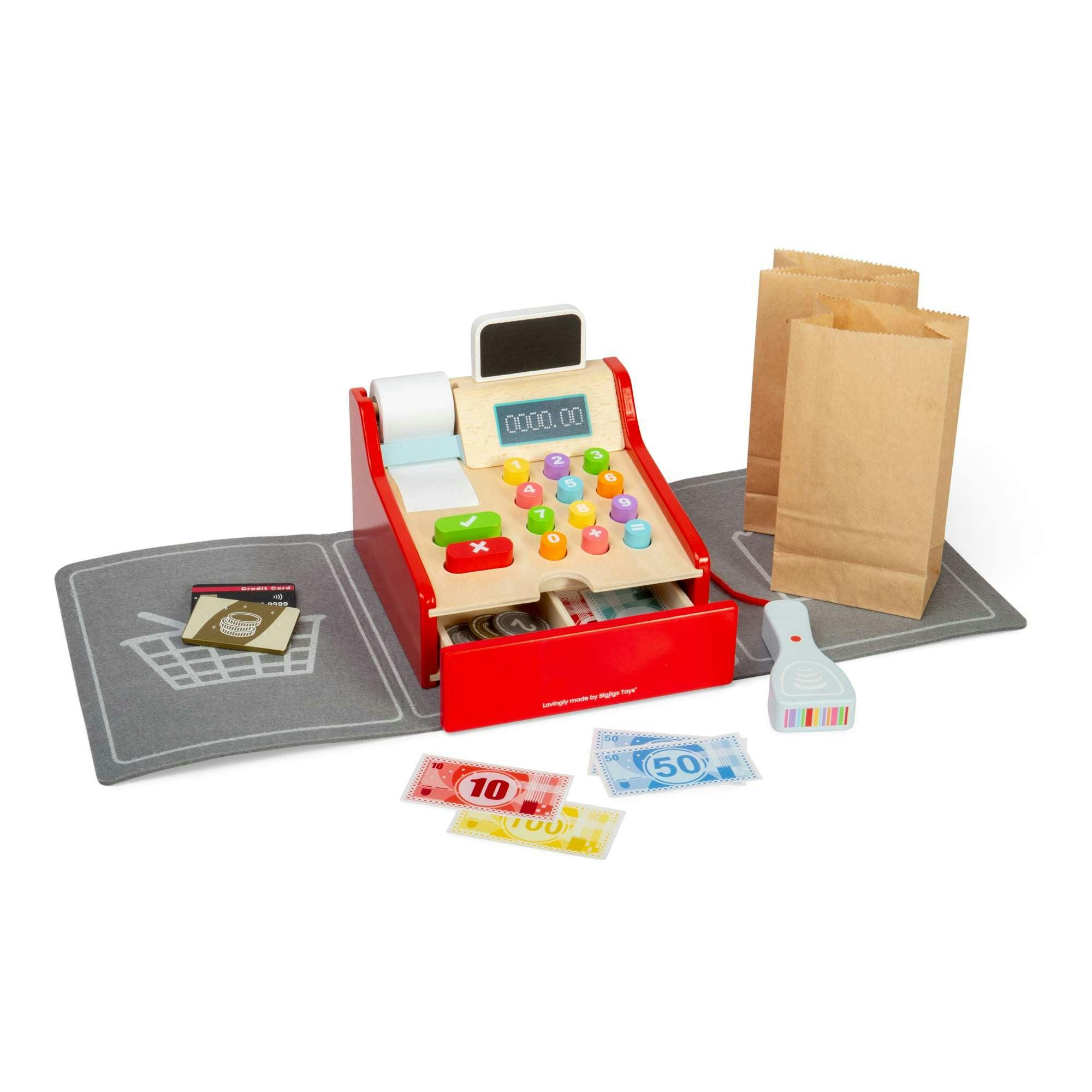 Bigjigs Toys Brown Shop Till - Wood Cash Register For Kids