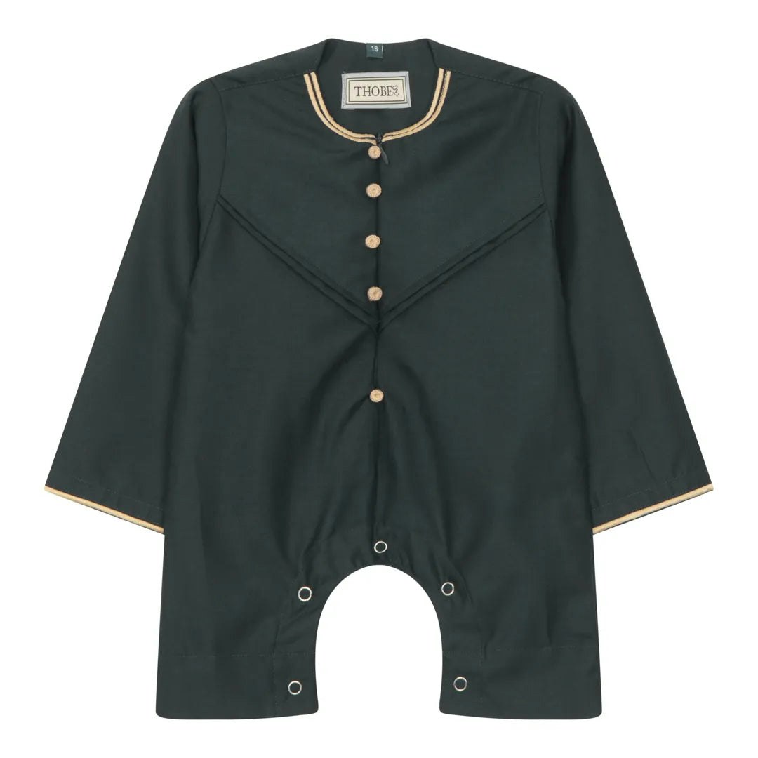 Thobez Gold/Green Oe-300 - Baby Toddler Romper Thobe Embroidery - 6-9 Months