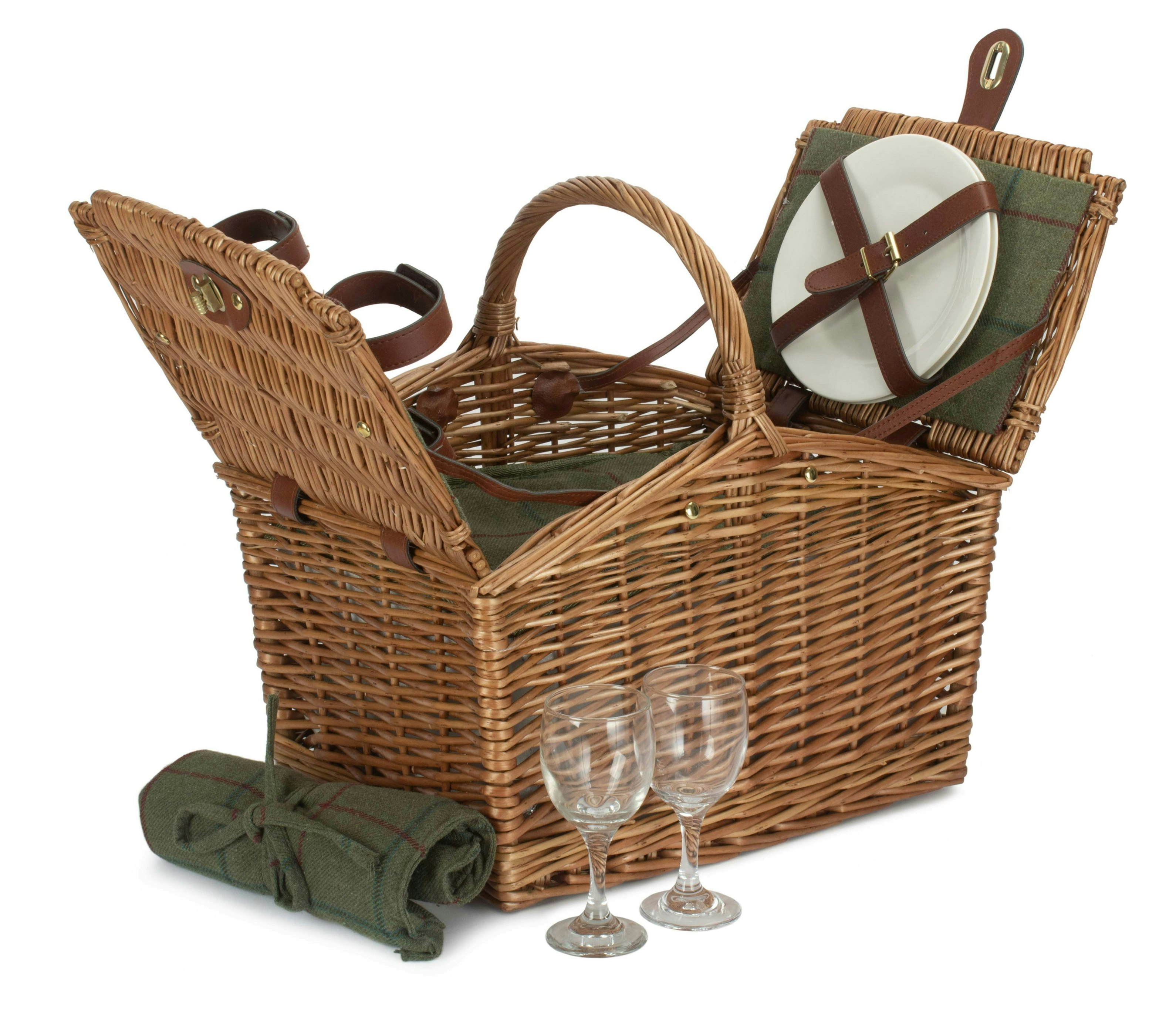 Red Hamper 2 Person Butterfly Lidded Fitted Wicker Picnic Basket - 2 Person