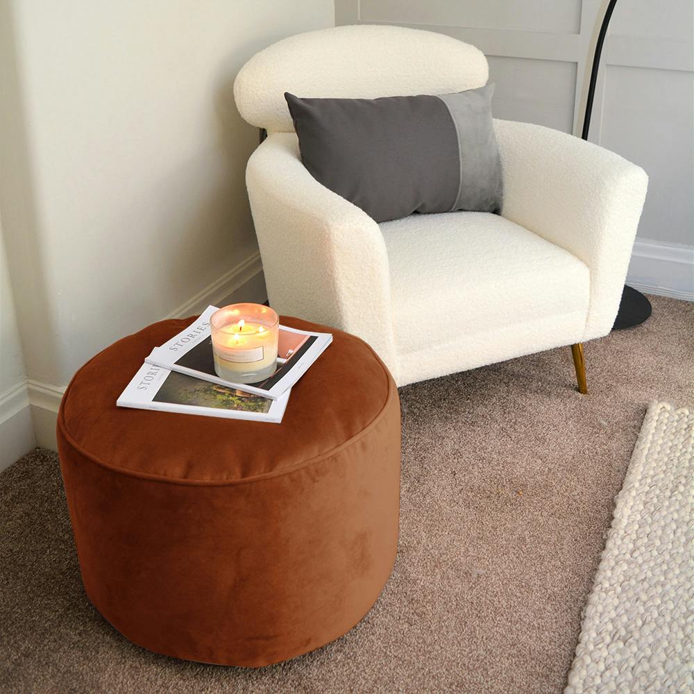 Rucomfy Beanbags Unisex Burnt Orange Rucomfy Velvet Pouffe - Indoor Bean Bag Footstool In Small - Image 2