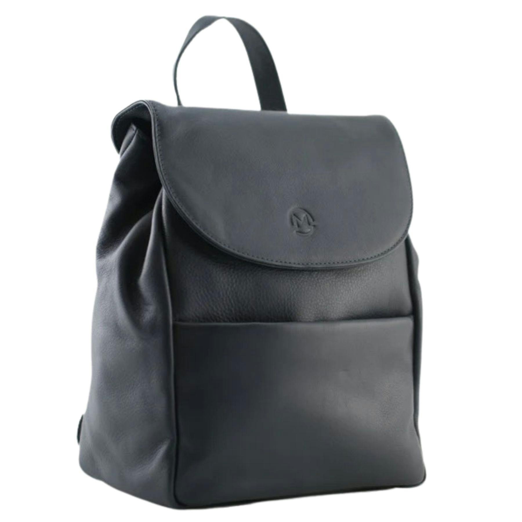 Mala Leather Anishka Plain Leather Small Backpack - Navy