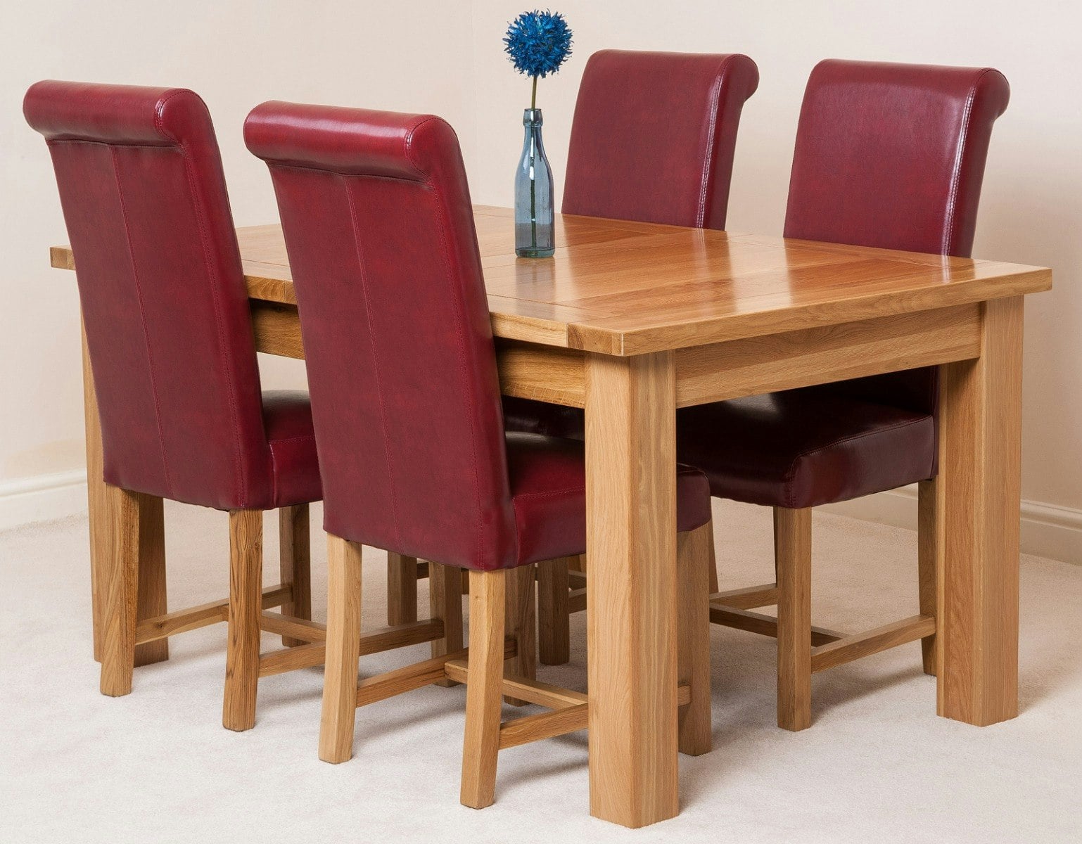 That's Furniture Burgundy Seattle Oak Extending Dining Table With Washington Leather Chairs - 4 Chairs