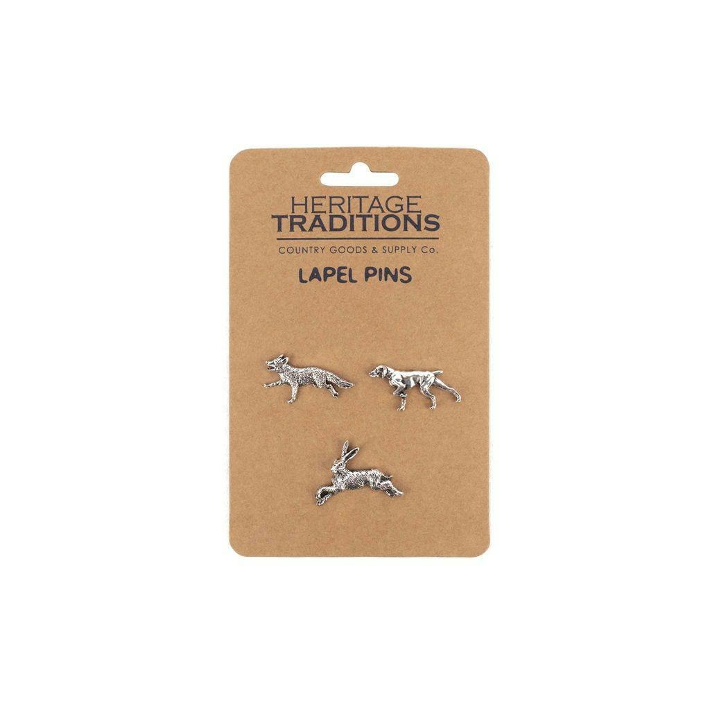 Heritage Traditions Salmon Heritage Lapel Pin Badge 3 Pack - Pointer Fox Hare