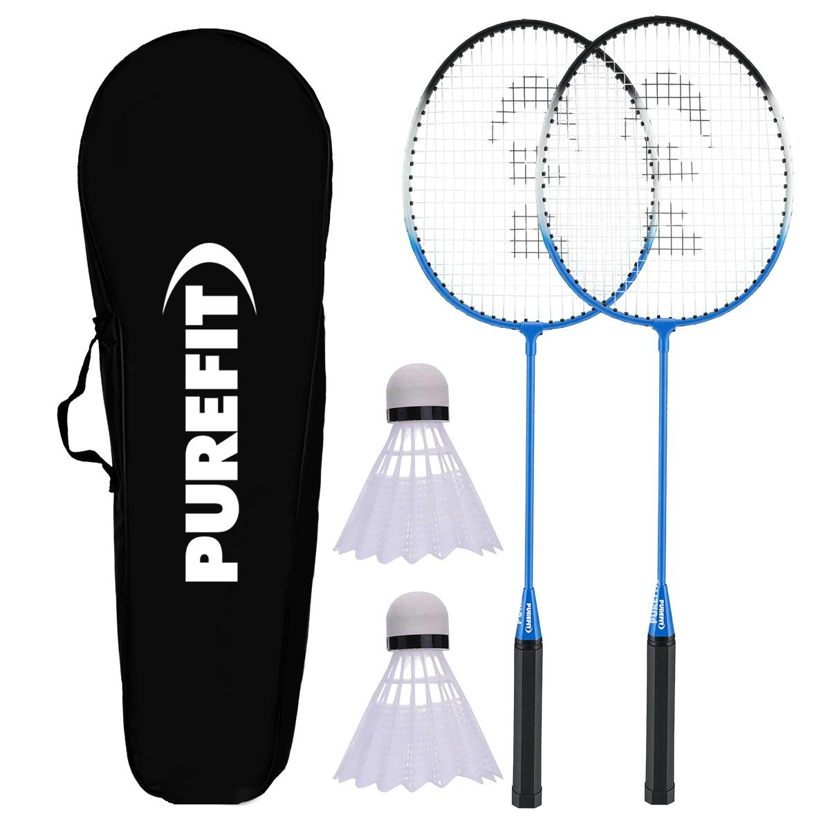 Purefit Badminton Set Includes 2 Rackets, 2 Nylon Shuttlecocks & Carry Case Tempered Steel Racquets For Outdoor Garden