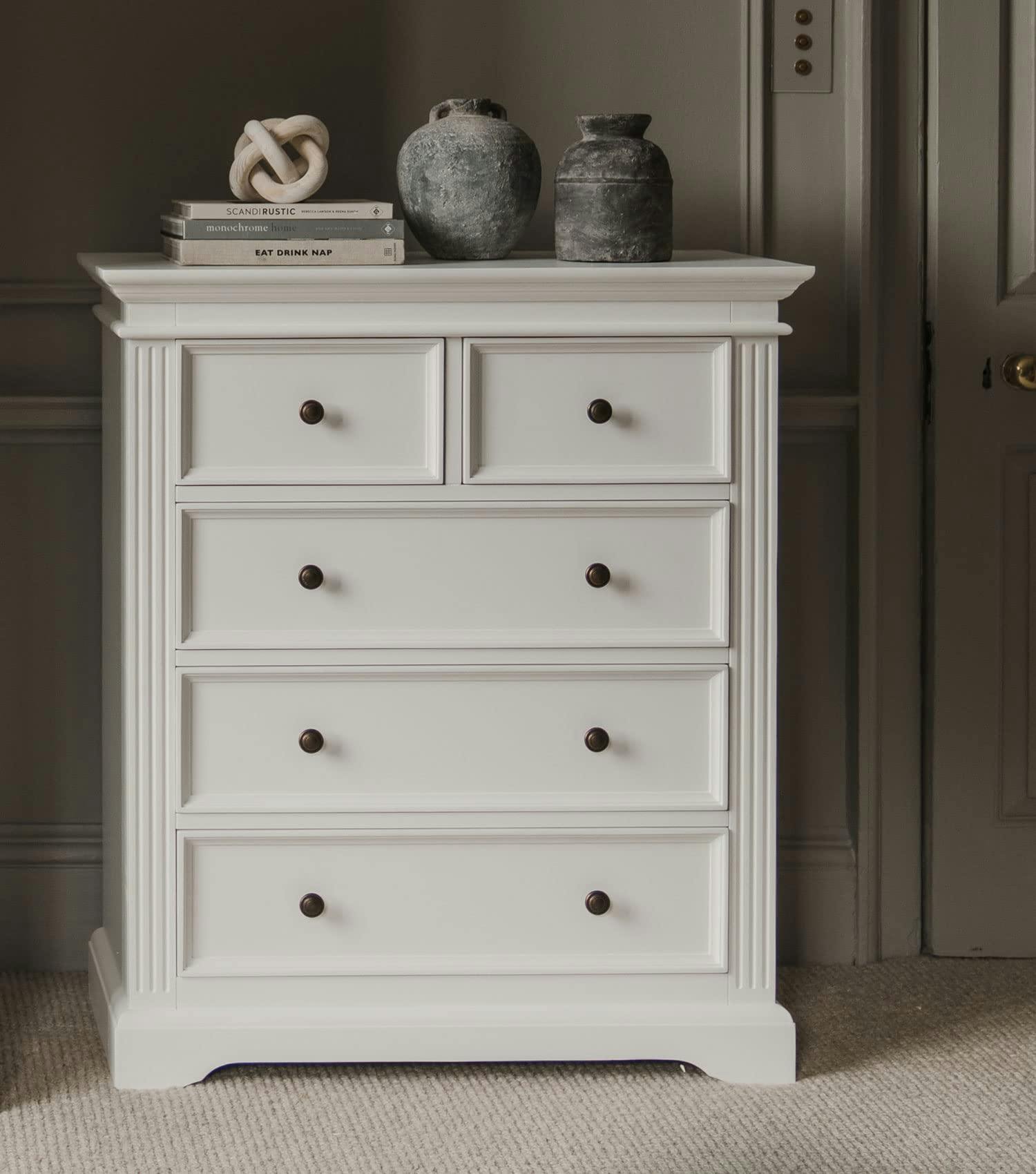 Statement Furniture White Gainsborough Chest Of Drawers, 2 Over 3 Large Bedroom Storage Assembled
