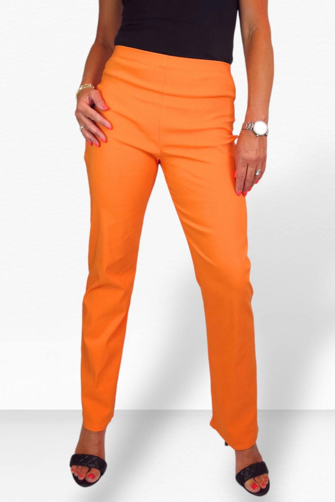 Paulo Due Women's Orange Pull On Stretch Straight Leg Trousers - 18