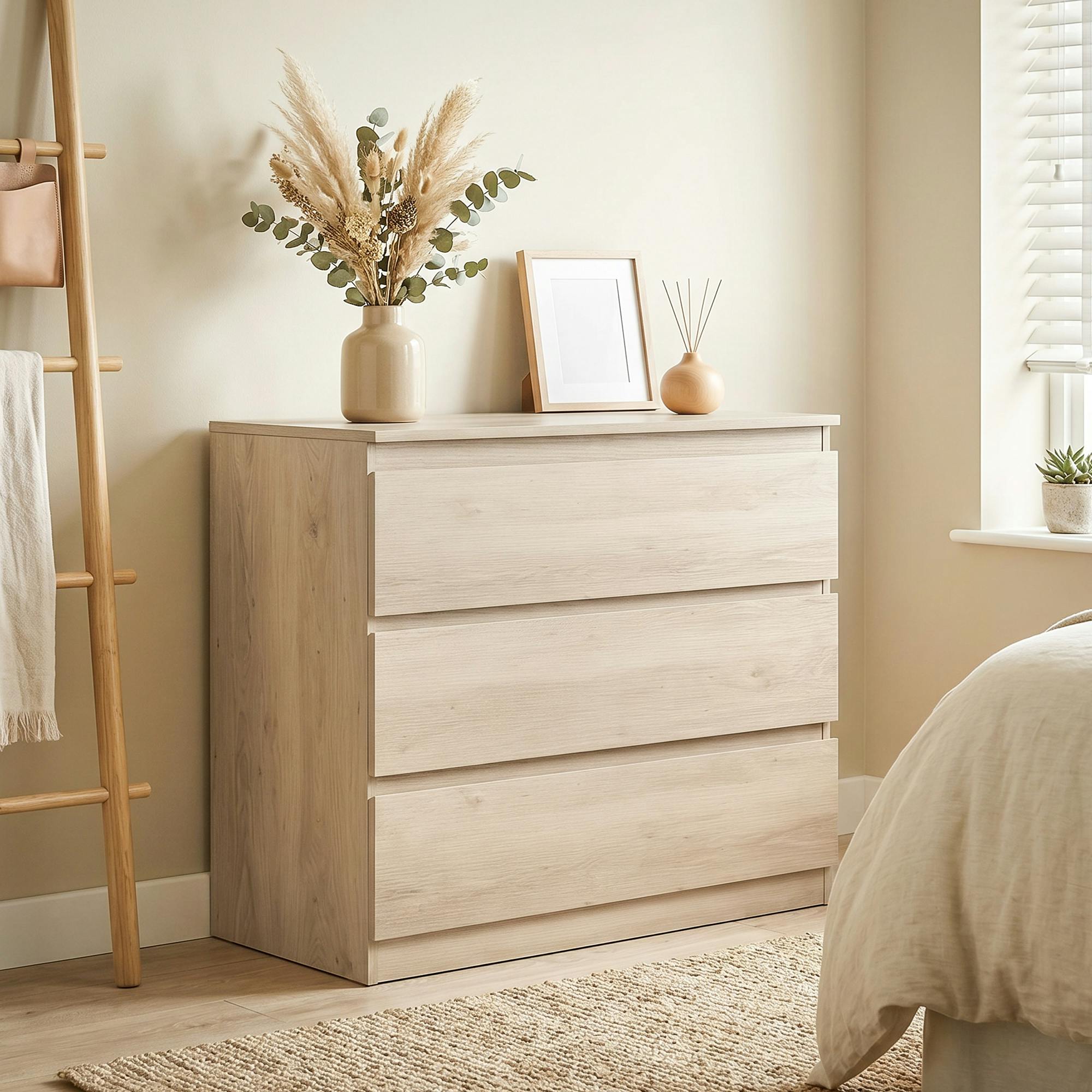 Rackhams 3-Drawer Storage Organiser Unit For Living Room, Oak