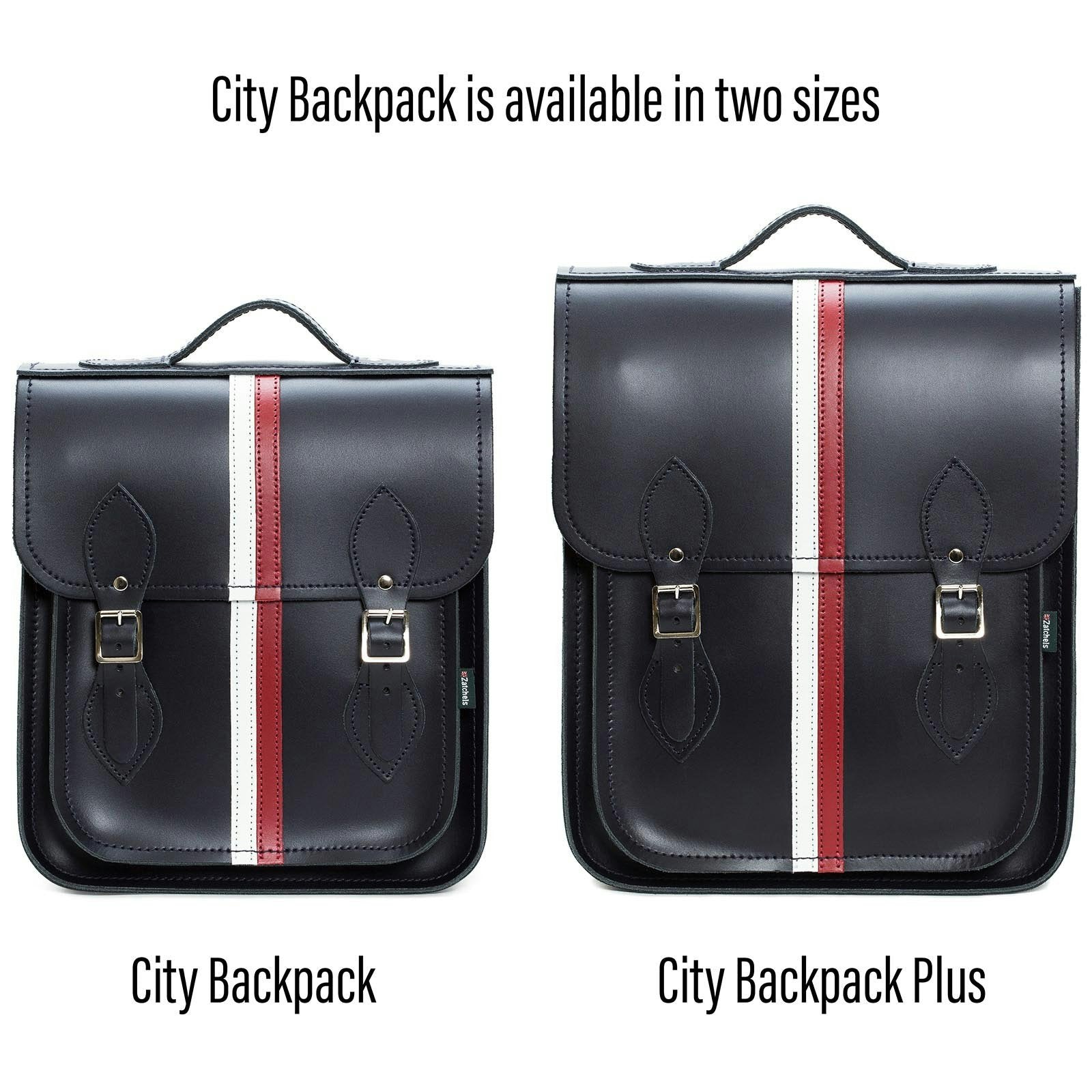 Zatchels Blue/Black/Red Handmade Leather City Backpack - British Edit - Plus