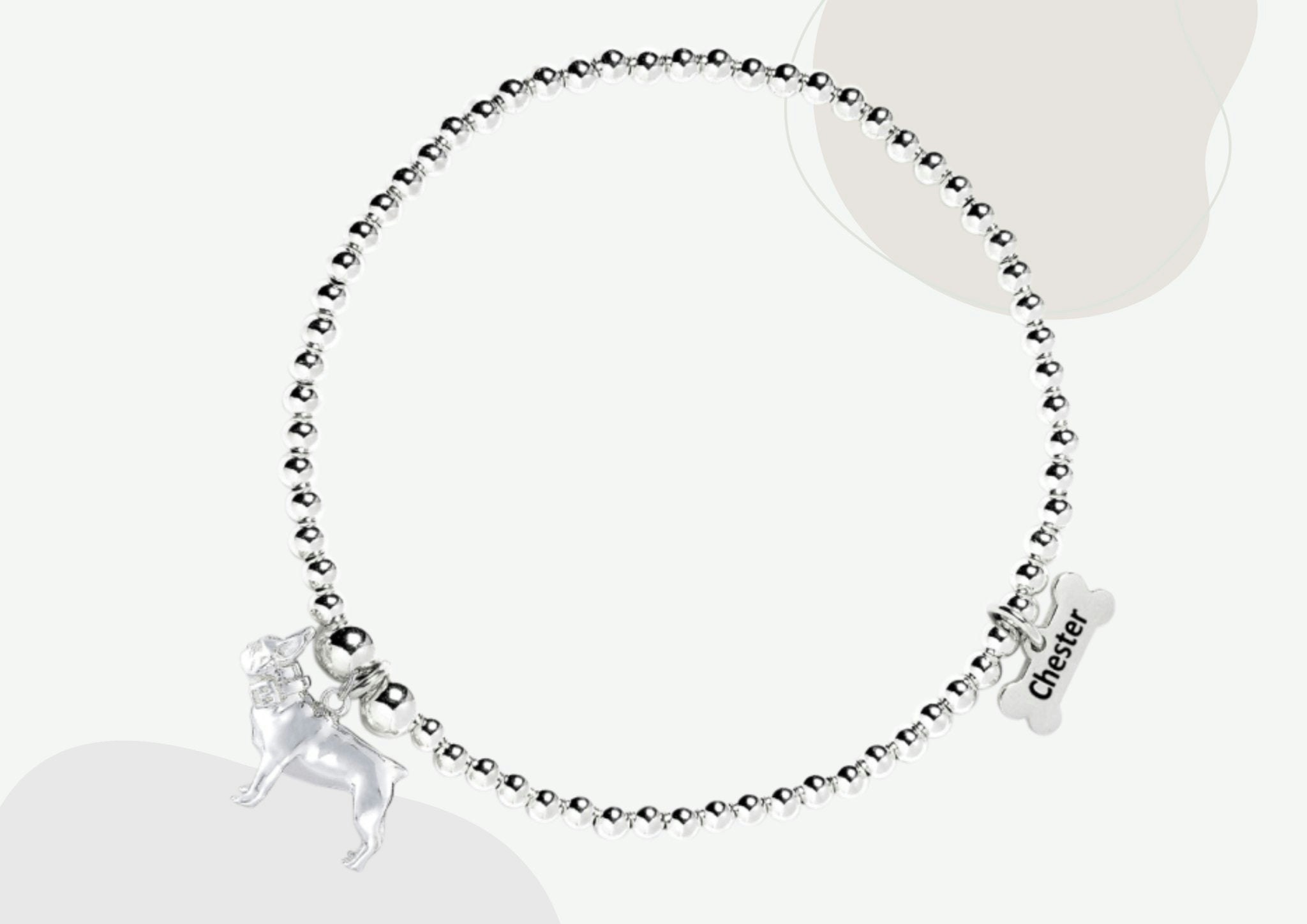 Mylee London Silver French Bulldog Ball Bead Bracelet - Personalised - No