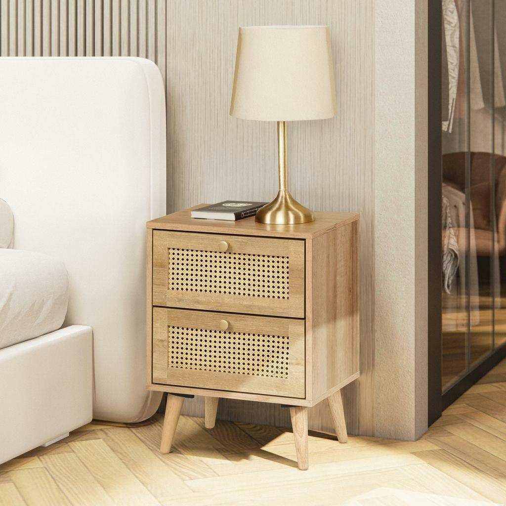 Rackhams Manila Rattan 2 Drawer Bedside Table - Oak And Pvc Rattan