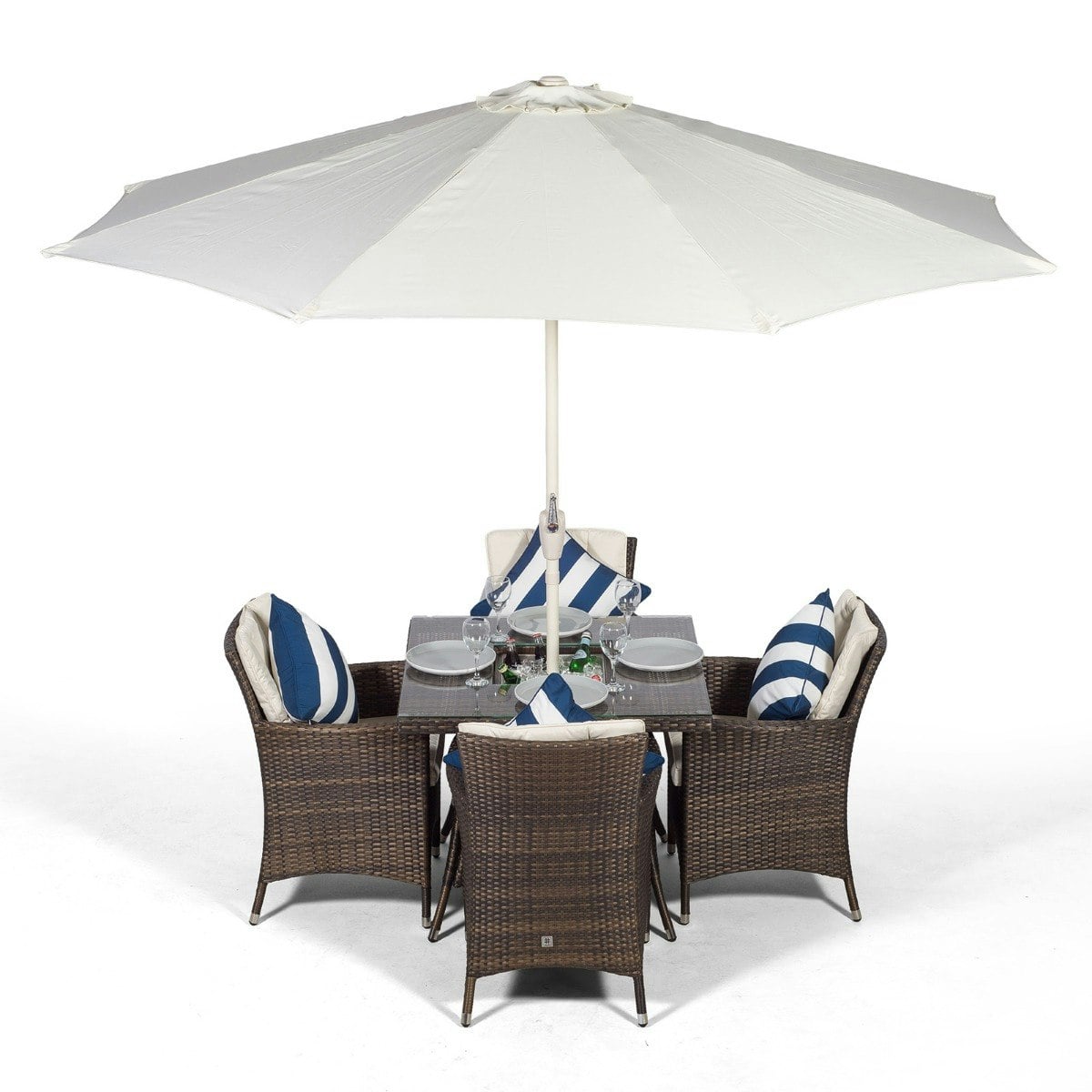 Rackhams Brown/Ivory Savannah Square 4 Seater Patio Dining Set With Ice Bucket Drinks Cooler - 1
