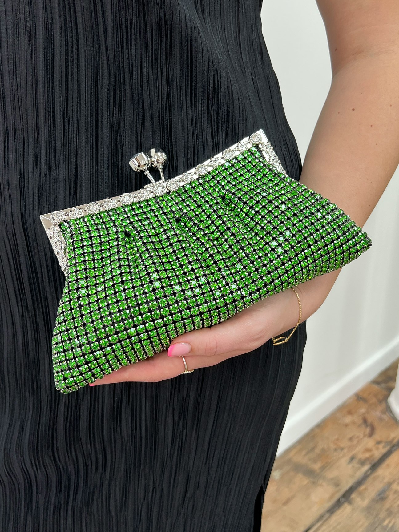 Svnx Green Crystal Clutch Bag - One Size