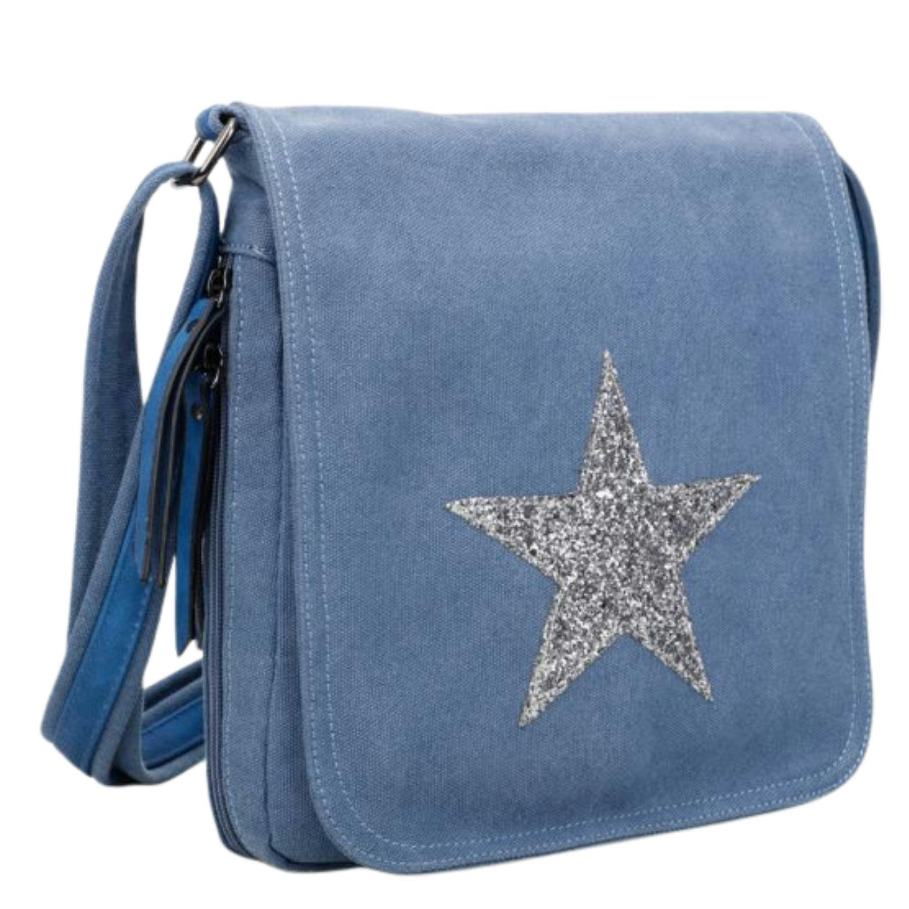 Love Emvy Blue Staremvy Glitter Star Canvas Flapover Satchel - One Size - Canvas - Quay