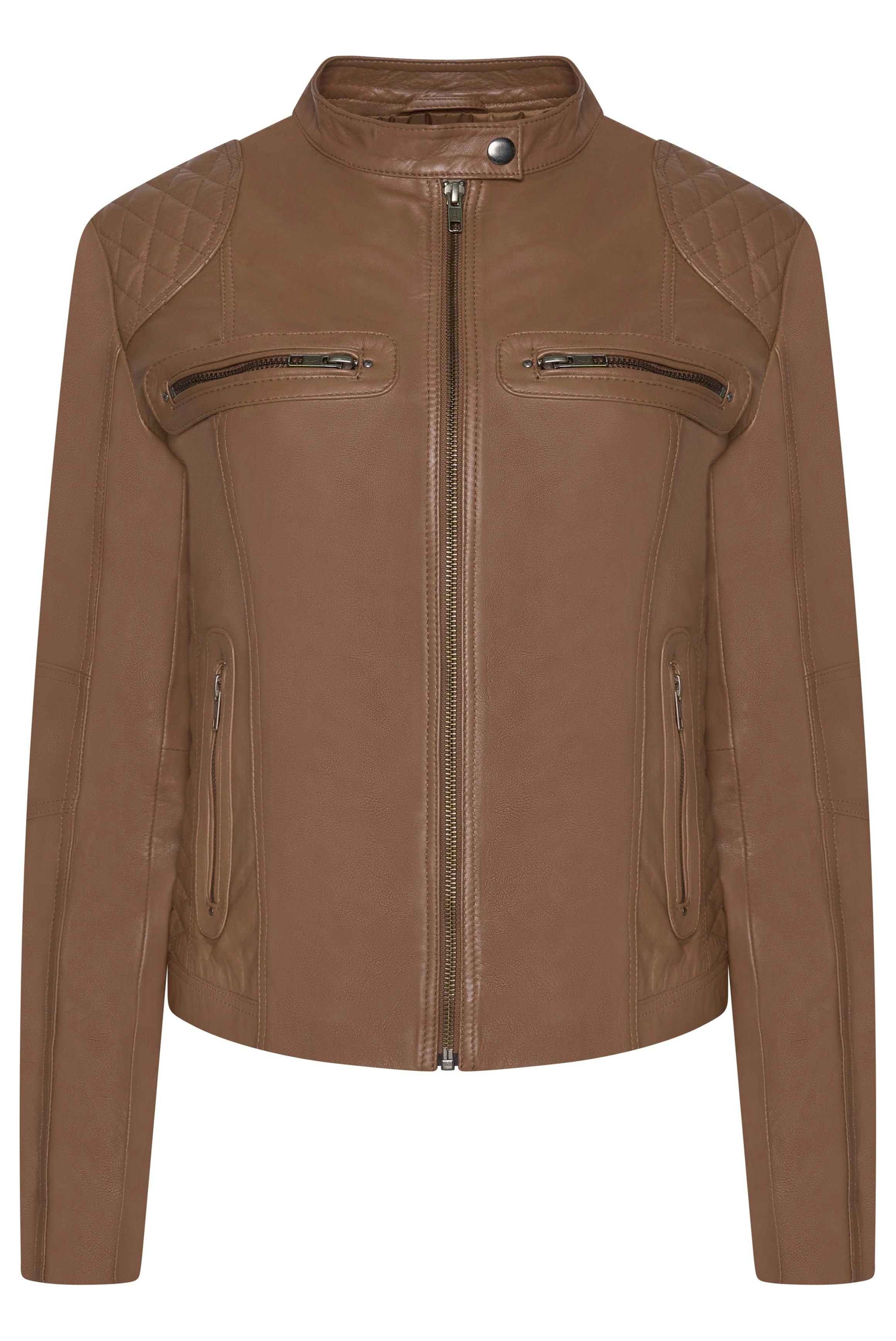 Pelle D’annata Women's Real Leather Biker Jacket In Tobacco - 10 - Tobacco