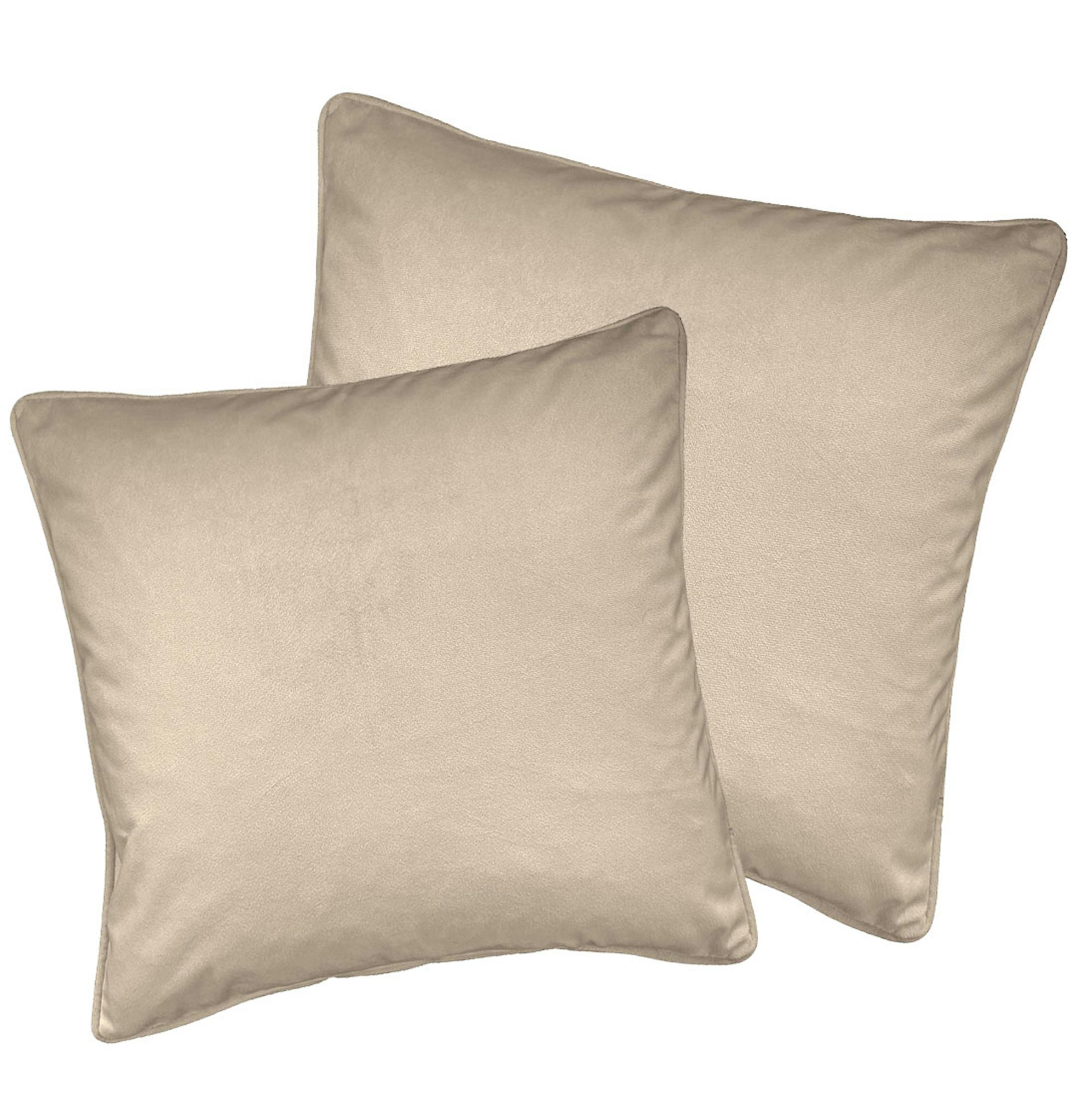 Enhanced Living Cream Pair Of Soft Velvet Double Sided Zip Opening Piped Edge Cushion Covers - Cases Only - 22" (55Cm) X 22" (55Cm)
