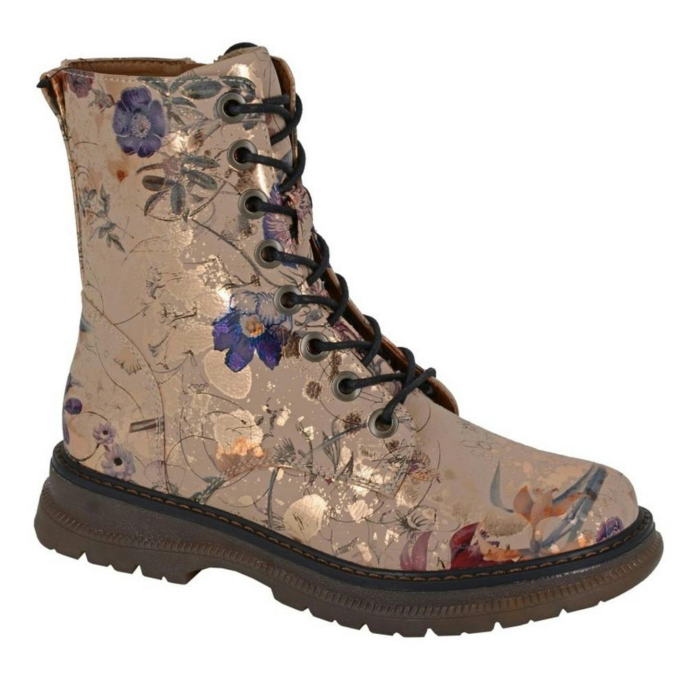 Cipriata Women's Gold Annetta Floral Combat Boots - Ecru/ - Ecru/ - 5 Uk - 100% Mixed