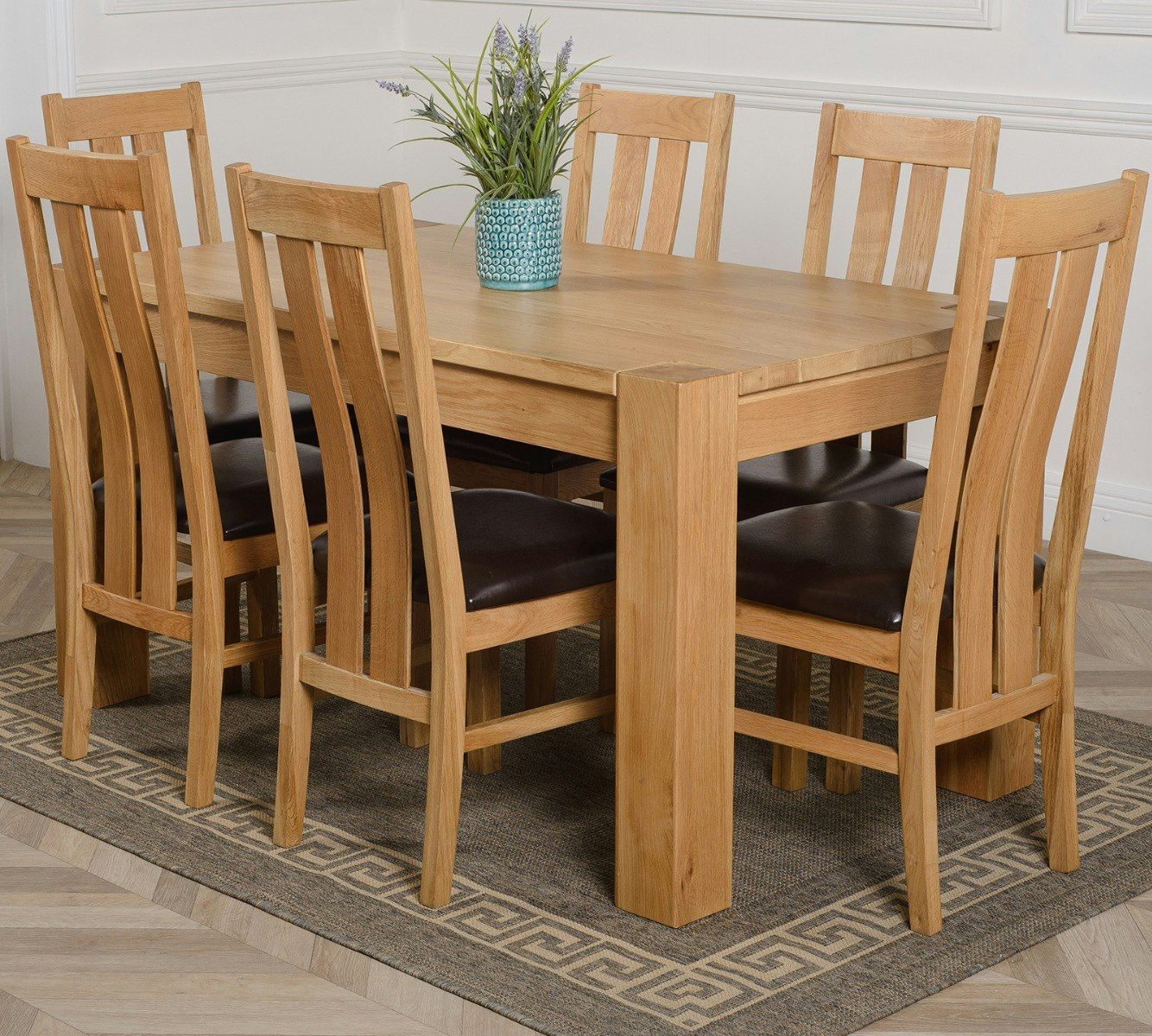 That's Furniture Brown/Grain Kuba Oak Dining Table With Princeton Oak Chairs - Natural Oak - 6 Chairs Medium
