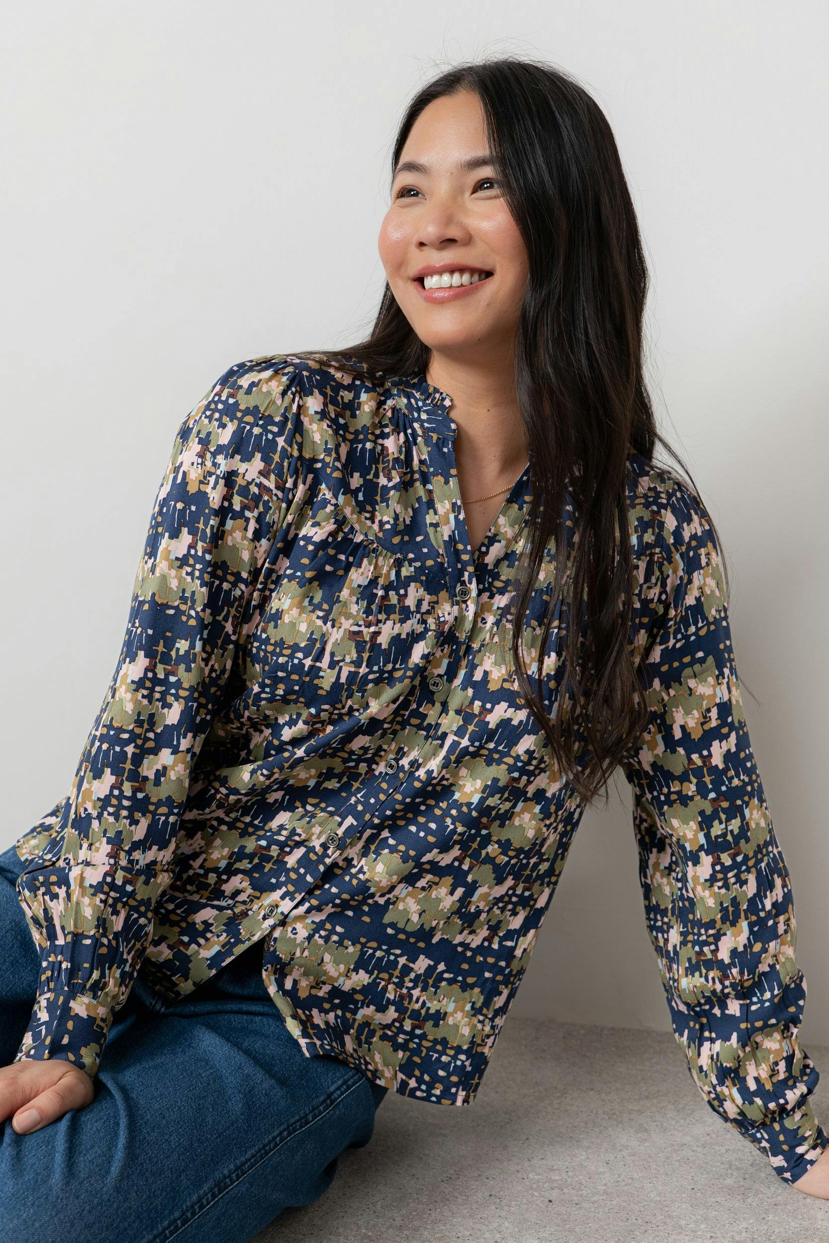 Lily & Me Light Wayfaring Frill Neck Blouse Navy - 20 - Navy