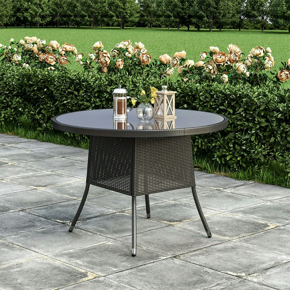 Rackhams Black Round/Square Rattan Garden Table & Parasol Hole - Round