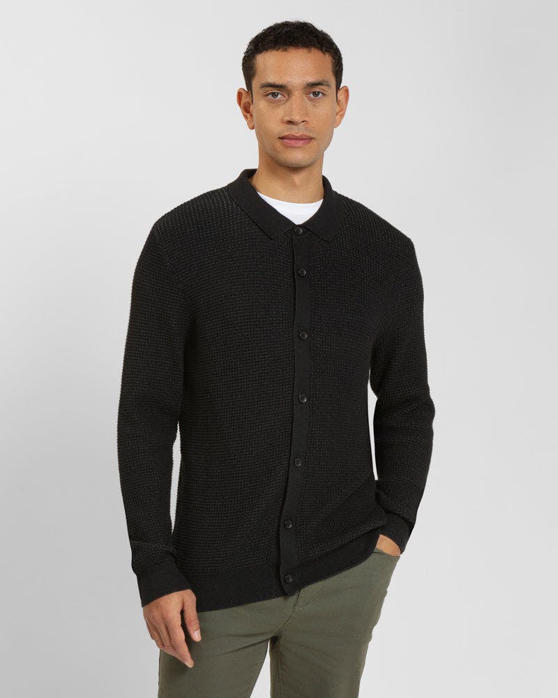 Steel & Jelly Black Textured Knitted Overshirt - M