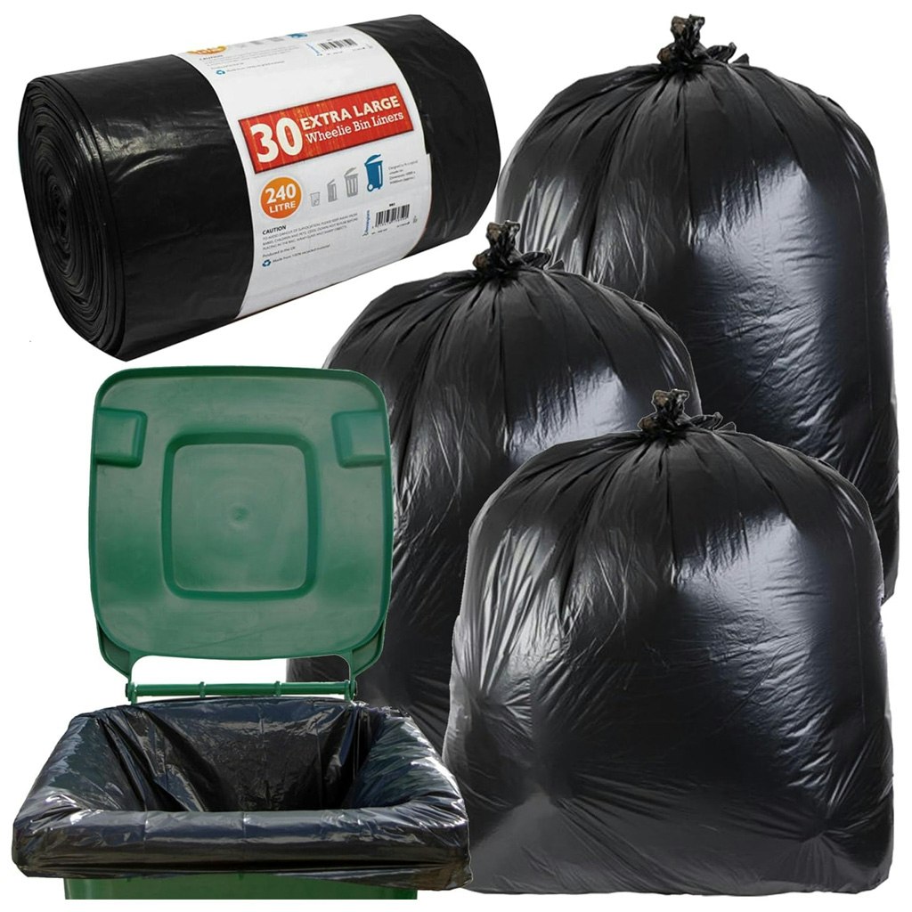 Rackhams Black Wheelie Bin Liners 240L Large Capacity Refuse Sacks For Outdoor Bins - 60 X