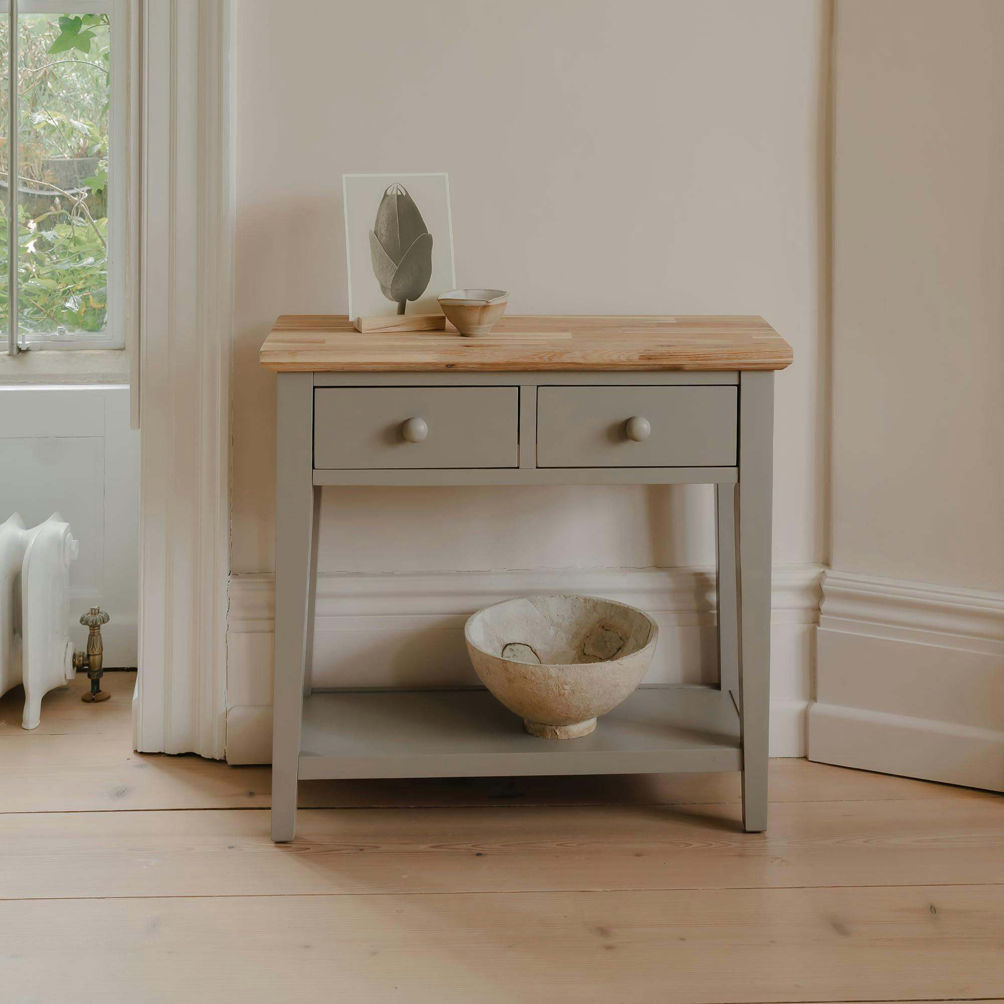 Statement Furniture Grey Florence Small Console Table With 2 Drawers And Shelf - Dove