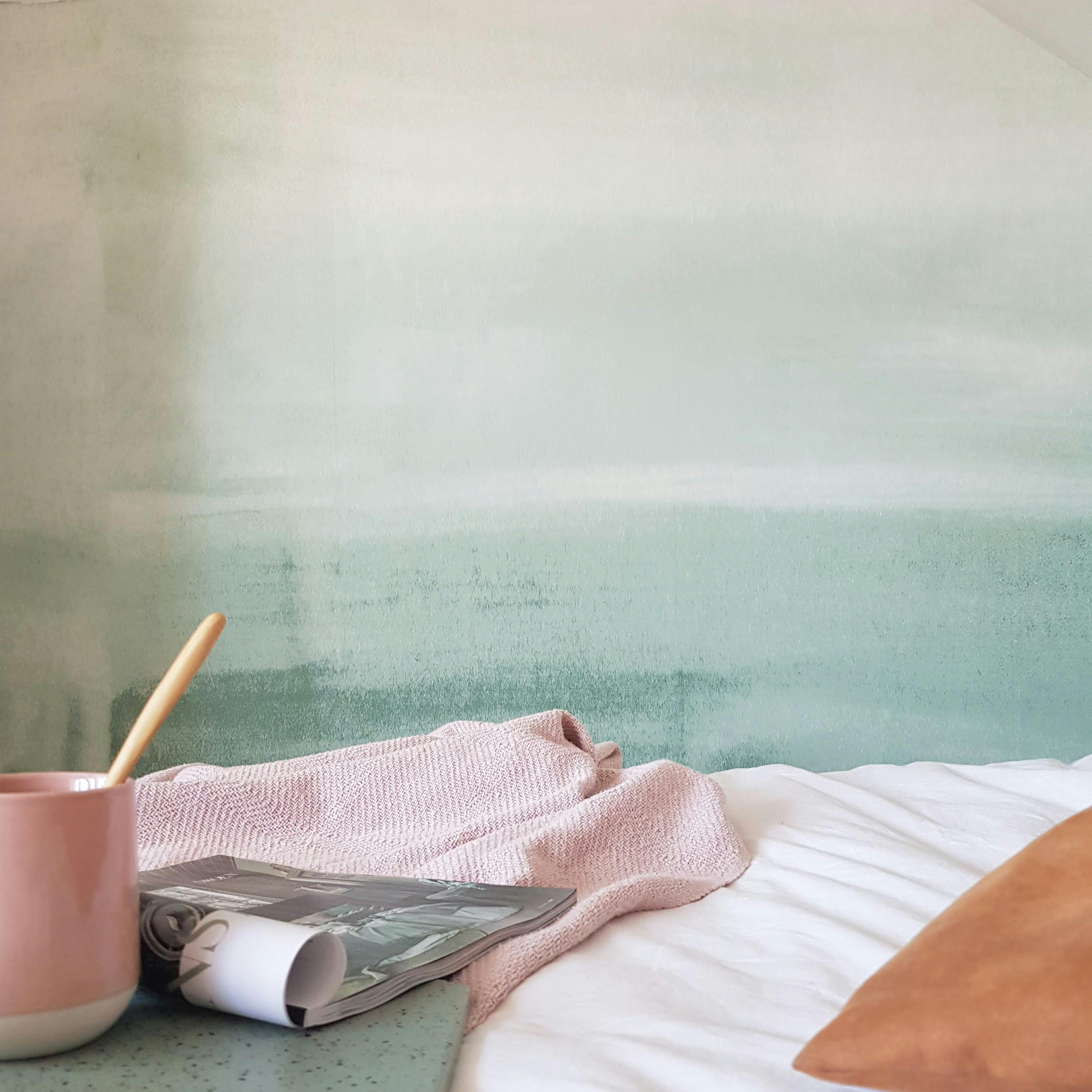Roomblush Green Layered Horizon Watercolour Eco 4 Lane Repeatable Wallpaper Mural 200 X 285Cm,