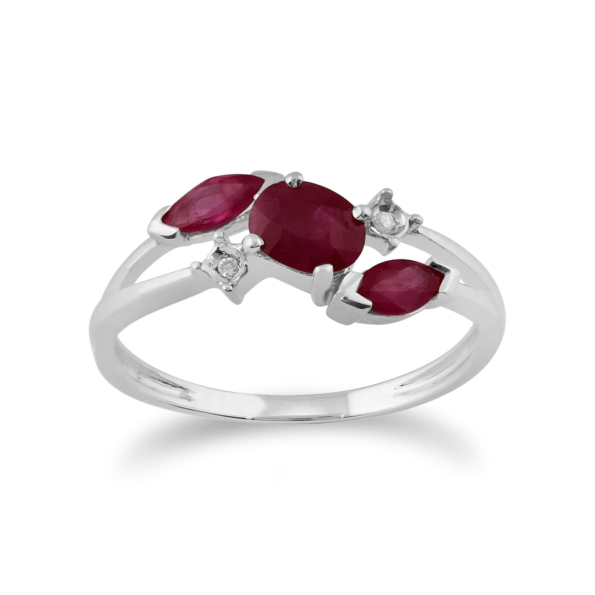 Gemondo Women's White/Gold Classic Oval Ruby & Diamond Crossover Ring In 9Ct - K