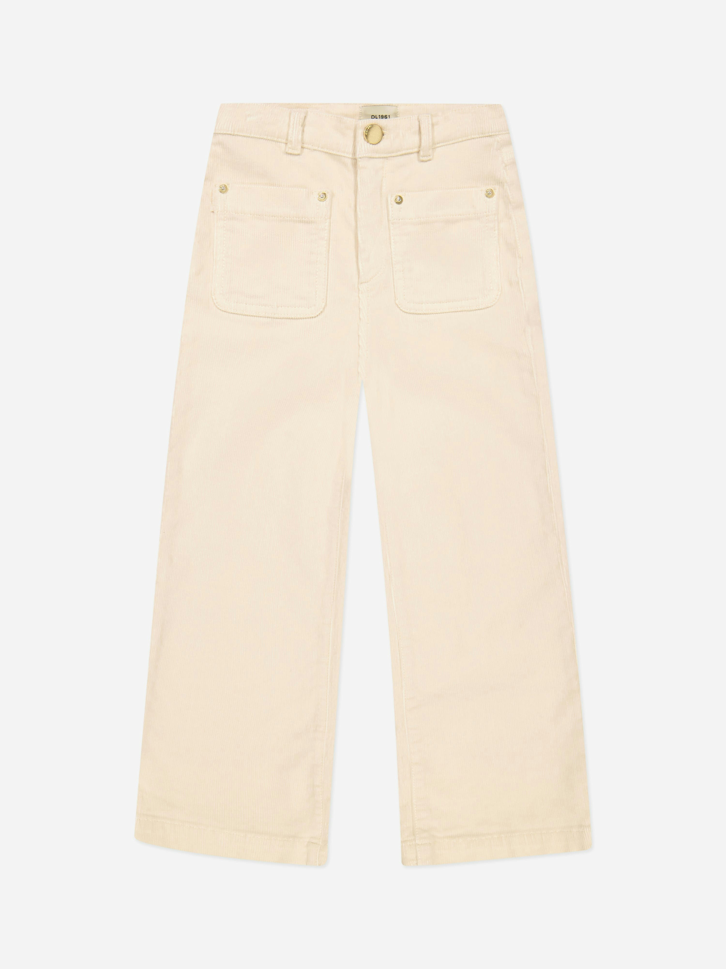 Dl1961 Girls White Lily Wide Leg Corduroy Trousers In - 16 Yrs