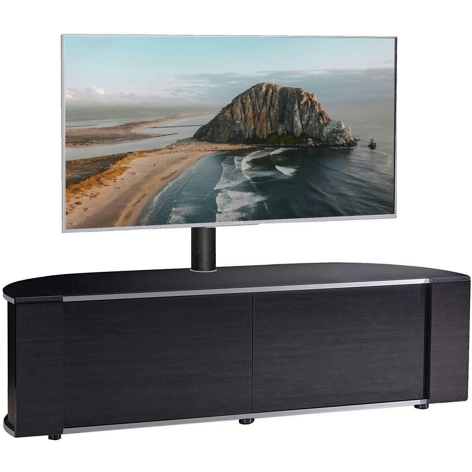 Mda Designs Black Sirius 1600 Cabinet With Beamthru Remote-Friendly Gloss With Trims For Flat Screen Tvs Up To 65" With Mounting Arm