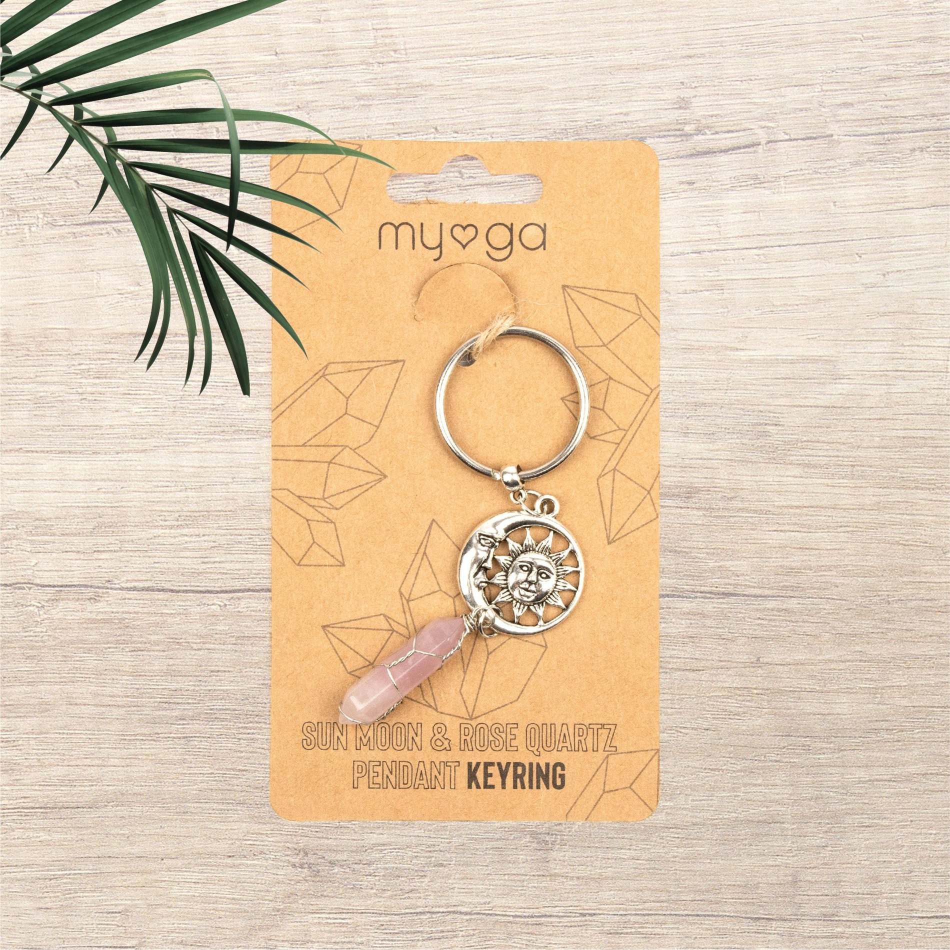 Myga Crystal And Zinc Keychain - Sun Moon & Rose Quartz