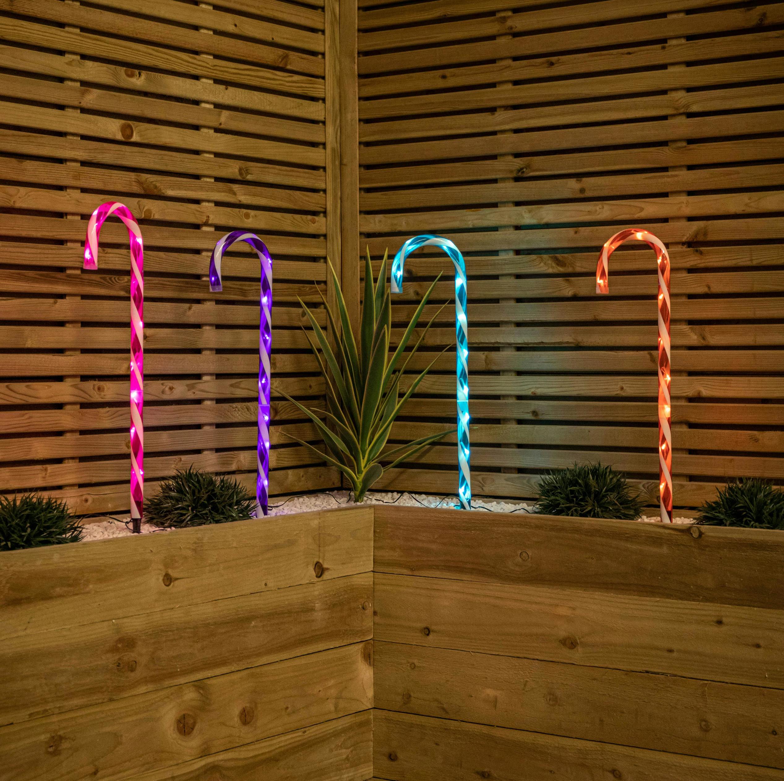 Rackhams Light 62Cm Set Of 4 Up Christmas Candy Cane Garden Path S With 40 Rainbow Leds