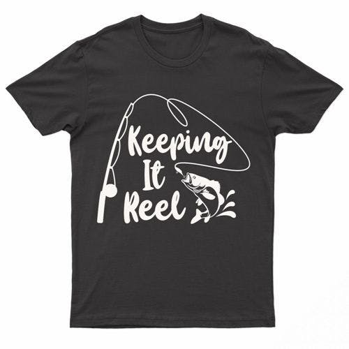 Coolandnew Men's Black Premium Fishing Logos T-Shirt - Keeping It Reel - L
