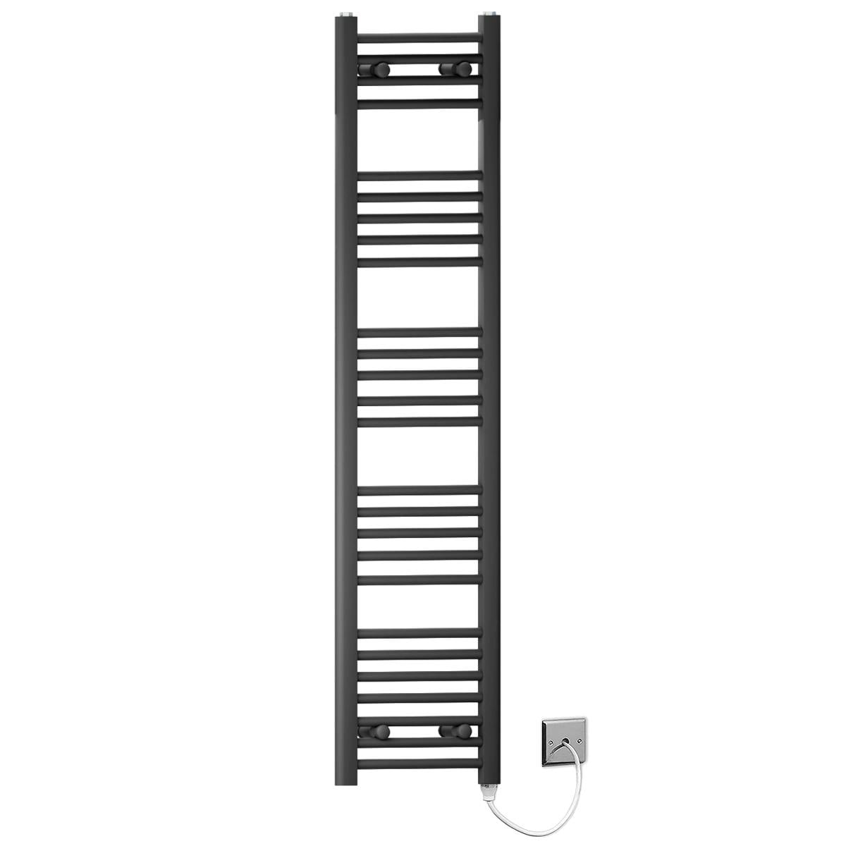 Myhomeware Black 400 X 1400Mm Flat Electric Pre-Filled Heated Towel Rail Radiator For Bathroom Designer Standard Element