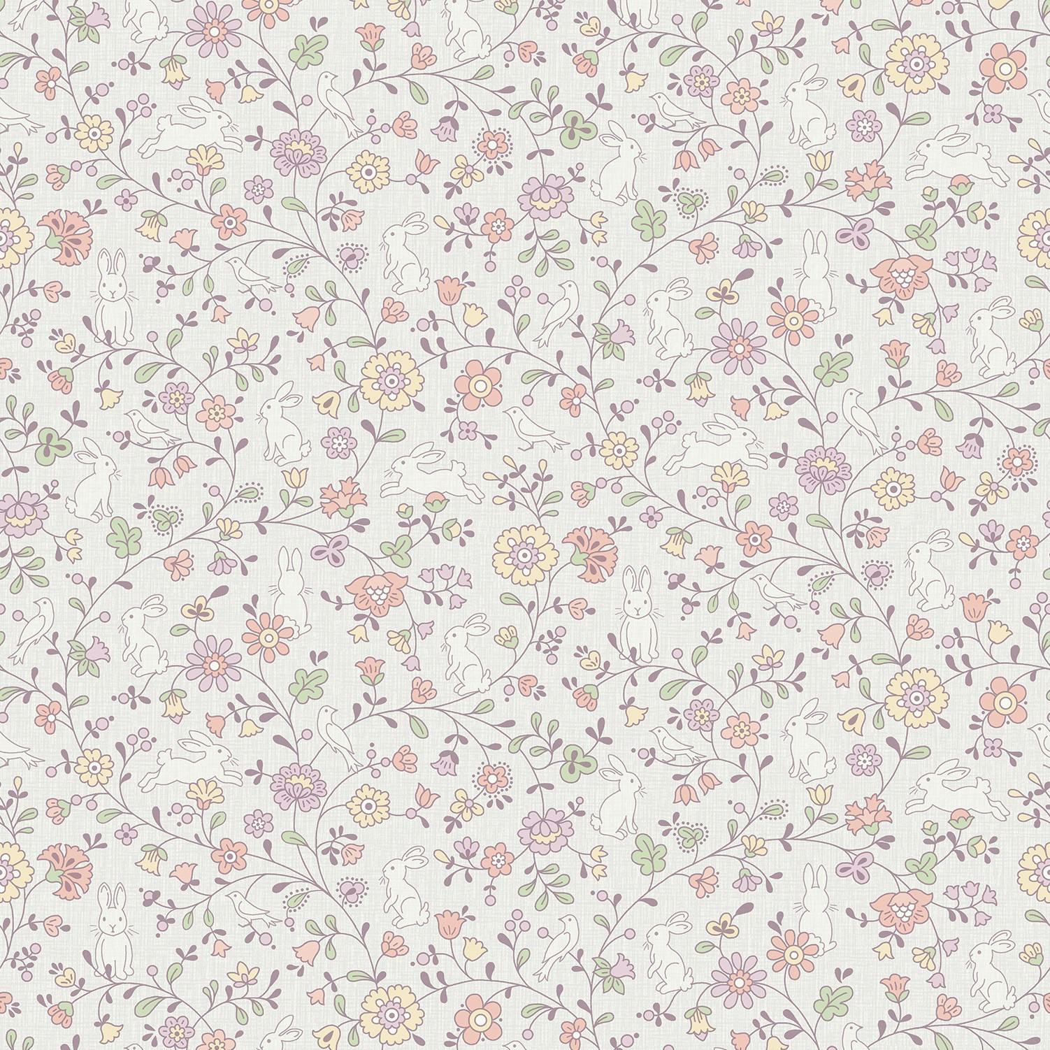 Grandeco Lilac Liberty Floral Bunny Trail Nursery Textured Wallpaper