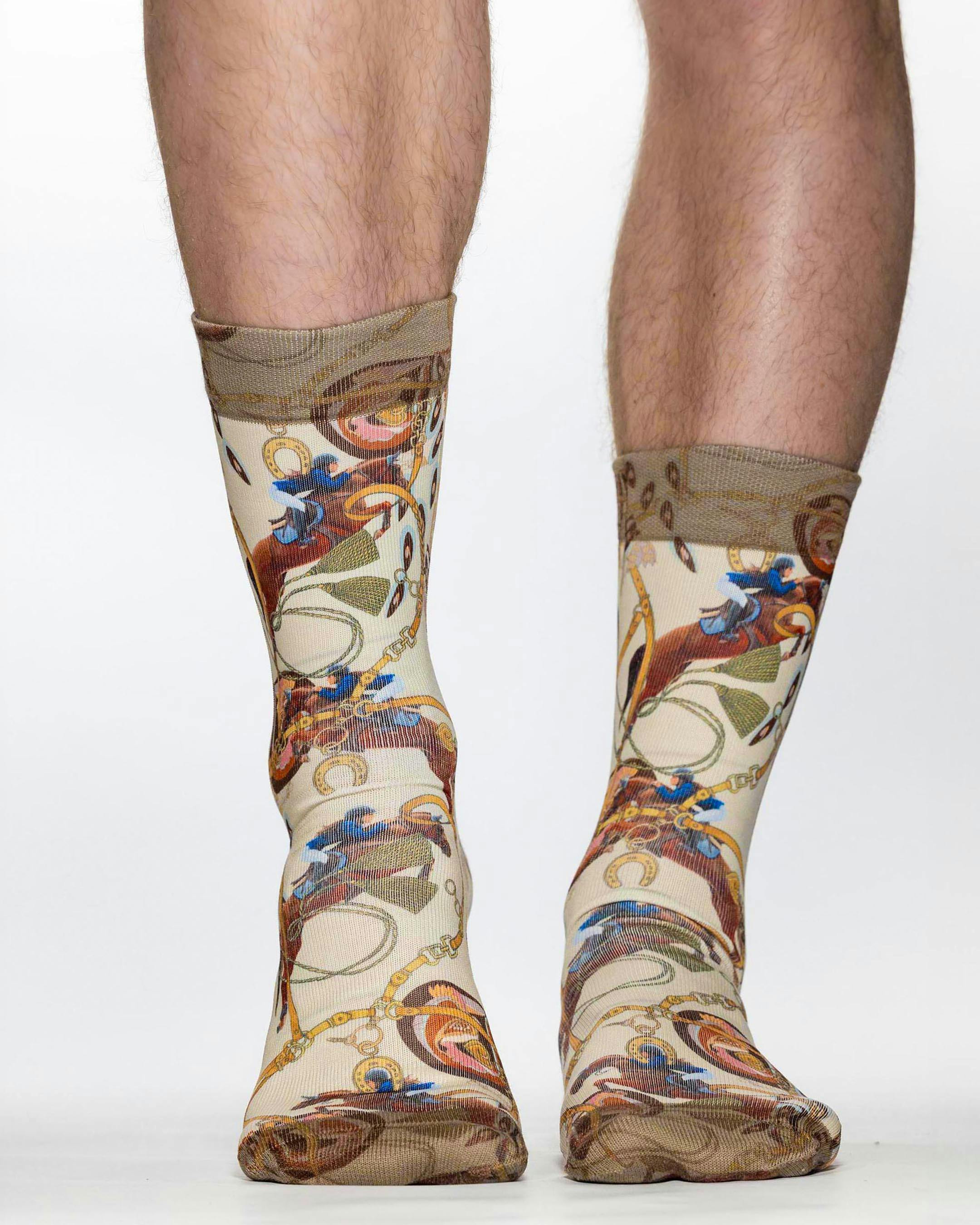 Jemsox Green Royal Ride Equestrian Theme Socks | Stylish, Fun & Cosy