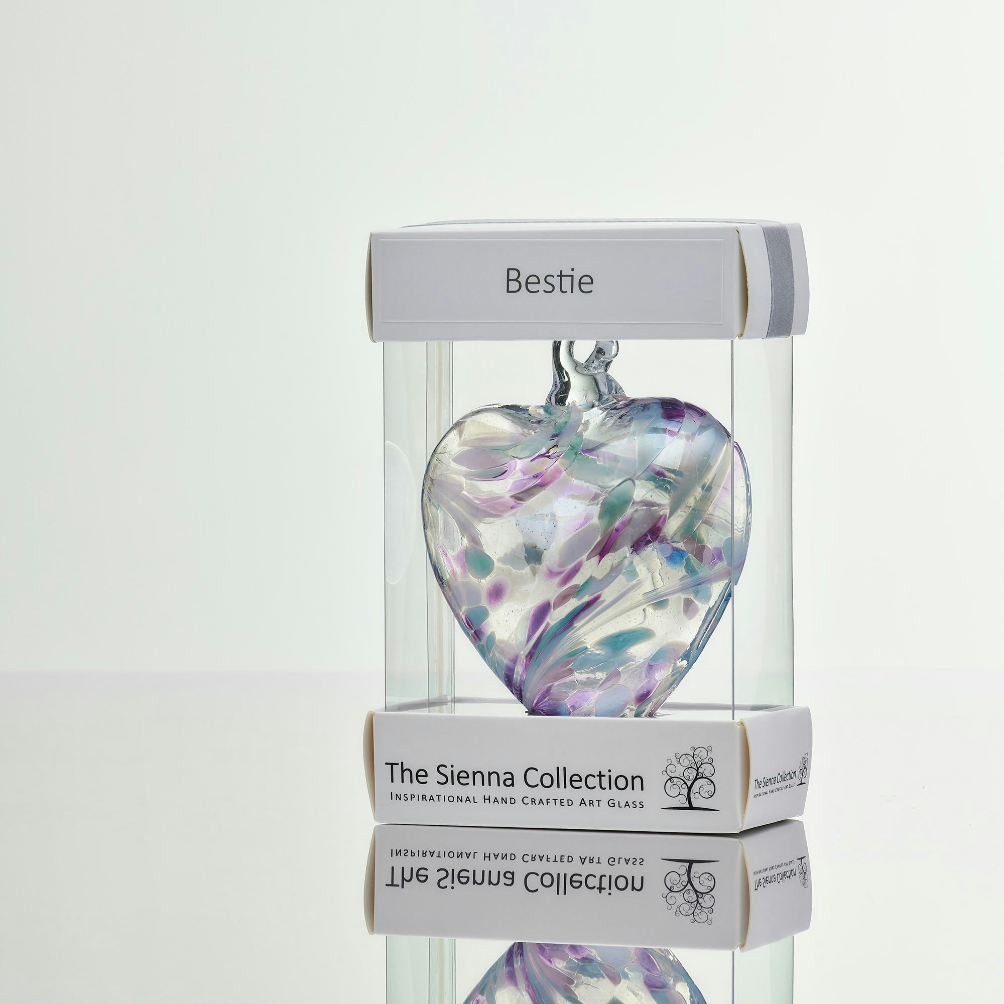 Rackhams 8Cm Friendship Heart – Bestie (Pearl, Handmade Glass Keepsake)