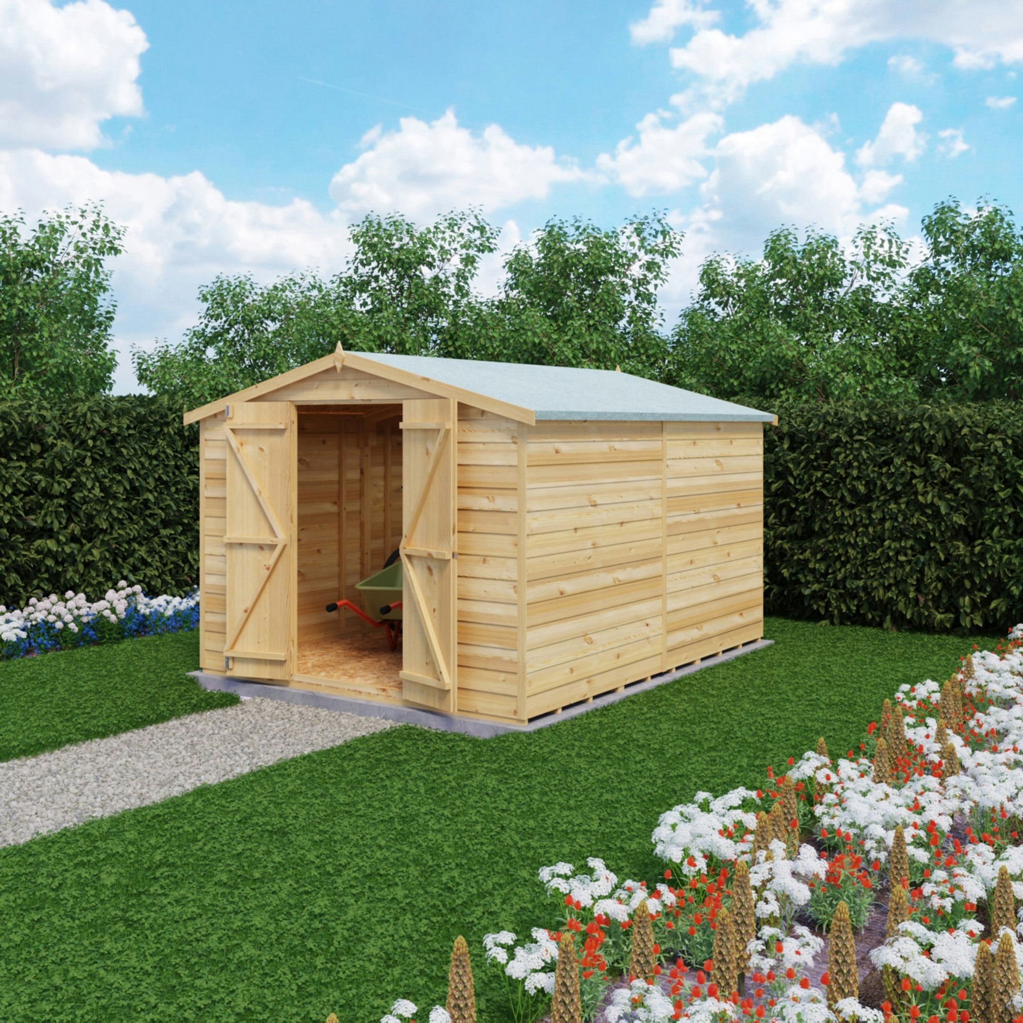 Rackhams Green Overlap Double Door No Windows 10X8 Storage Shed