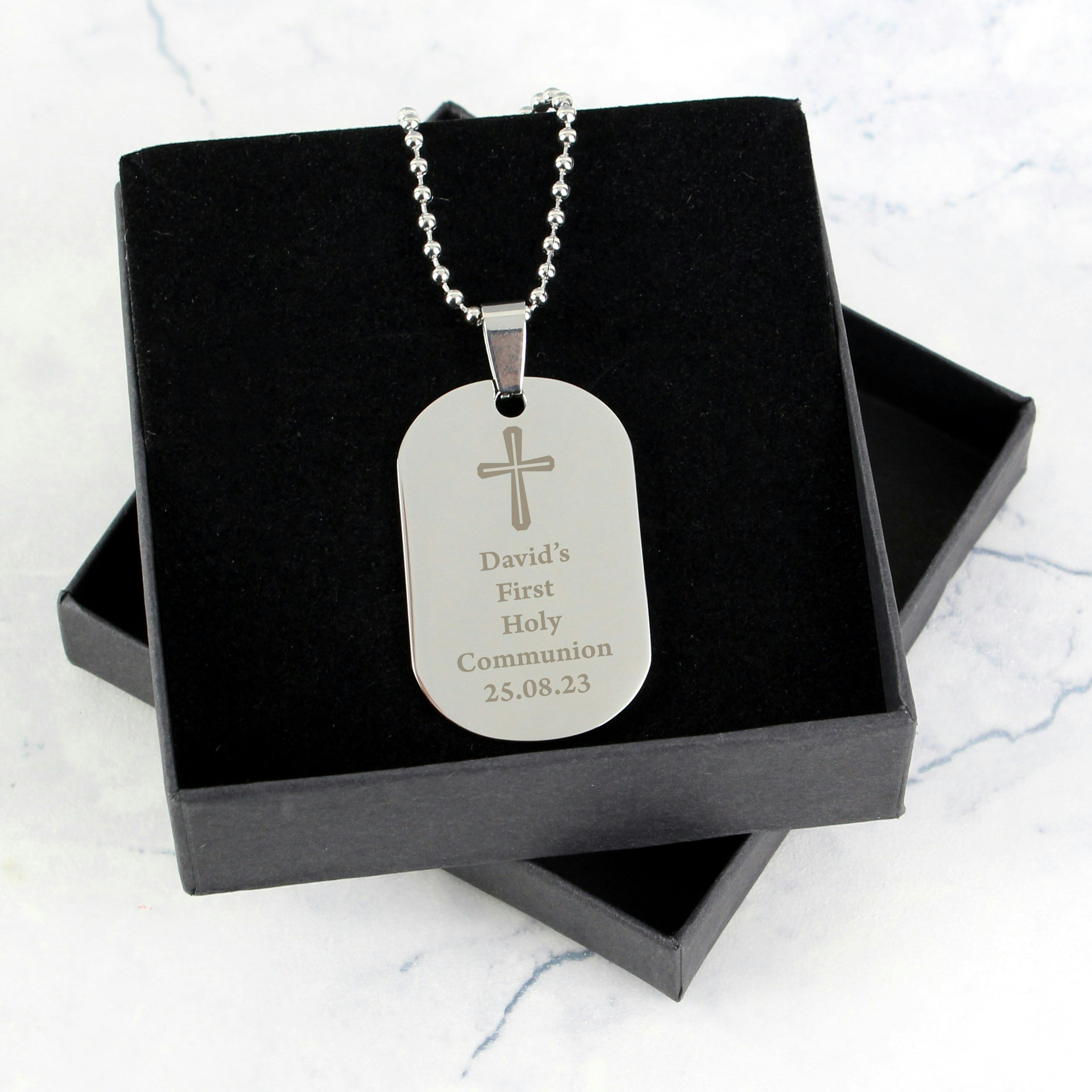 Personalised Memento Company Men's Personalised Meto Company Personalised Cross Stainless Steel Dog Tag Necklace