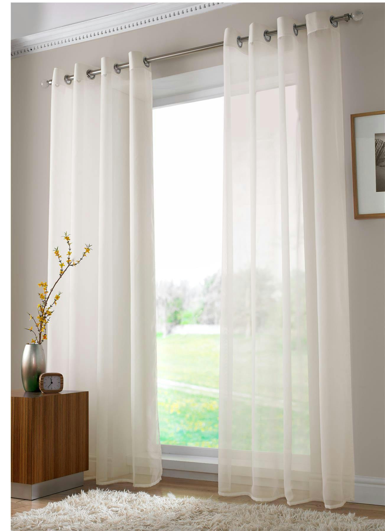 Rackhams Ivory Voile Ring Top Curtain Panel Pair - 145Cm Width X 229Cm Drop