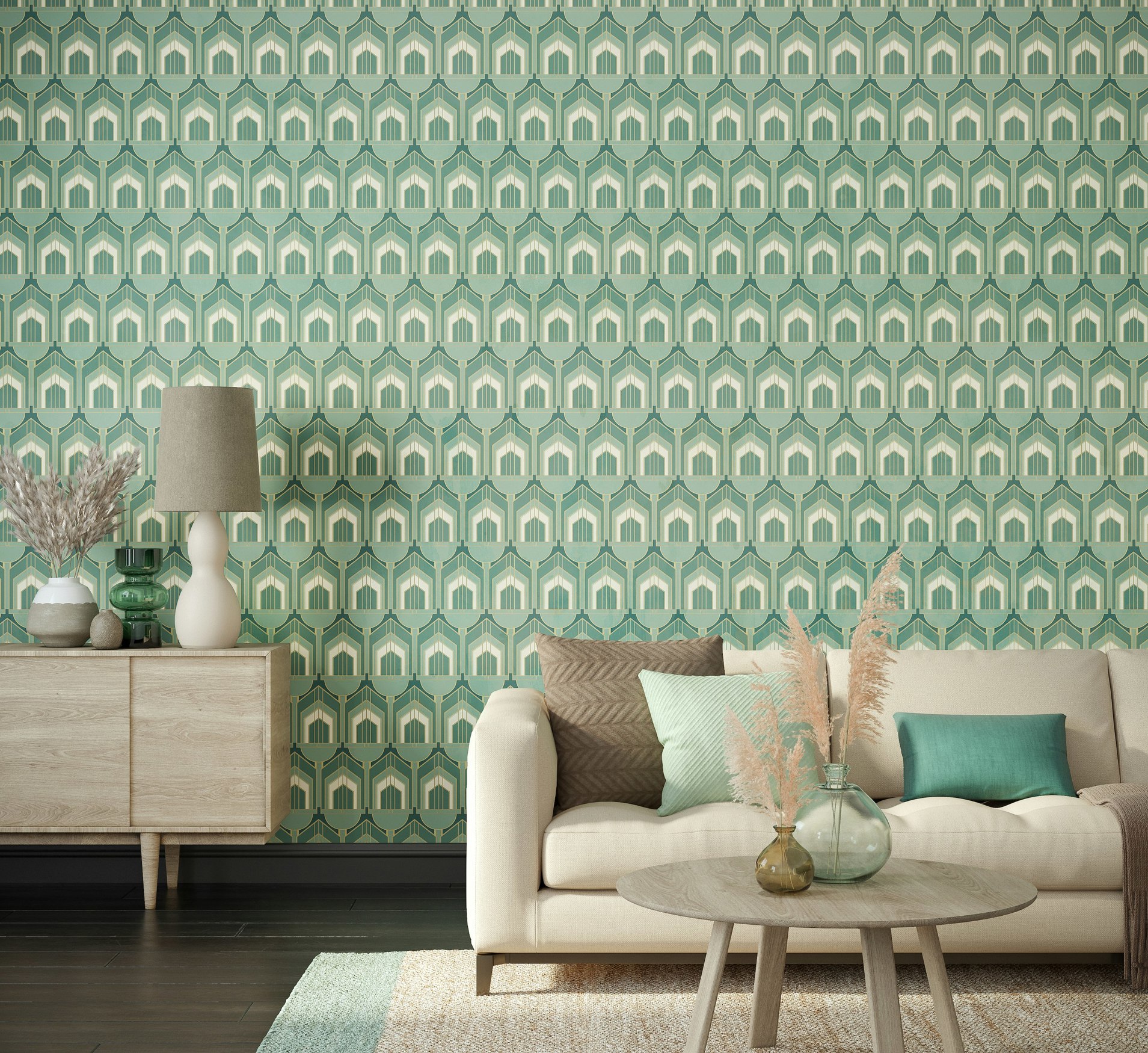 Rackhams Dark/Green Deco Arch - 10M Wallpaper