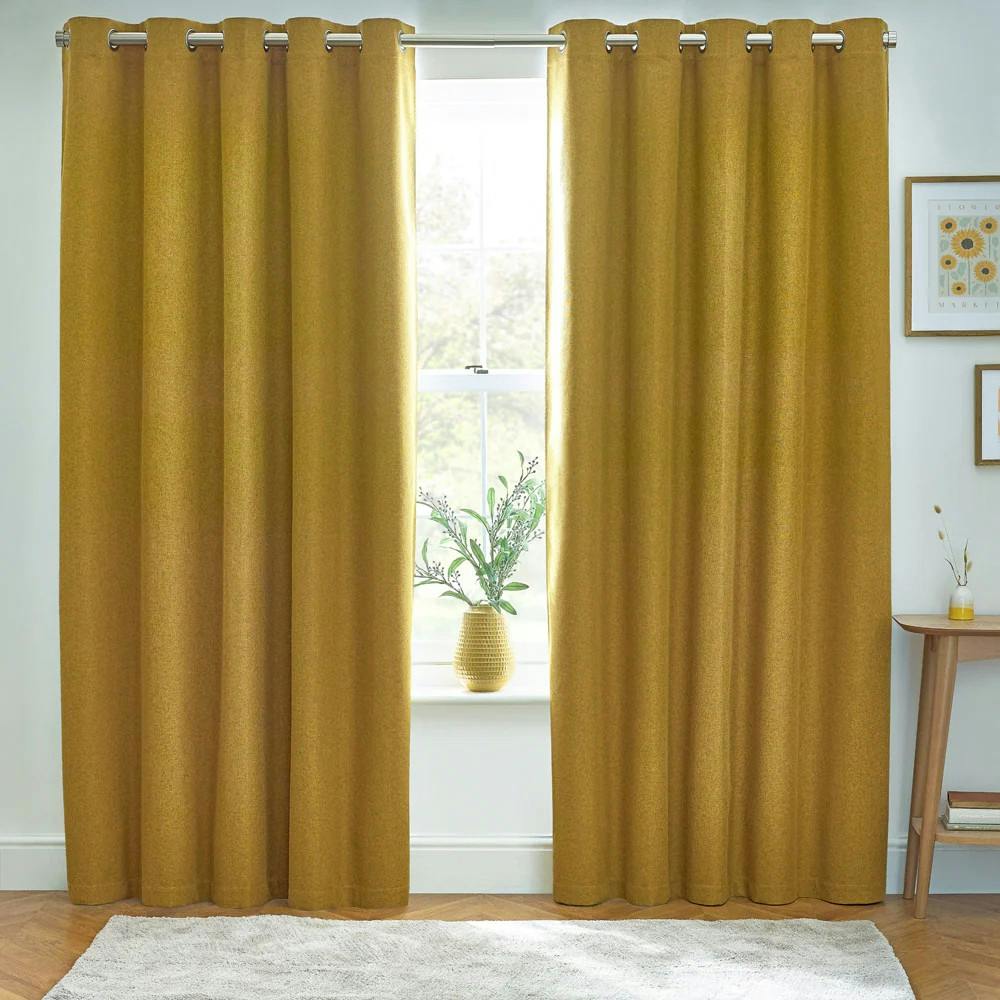 Rackhams Dawn Eyelet Curtains - Mustard - 54In X 90In - Mustard - 100% Polyester