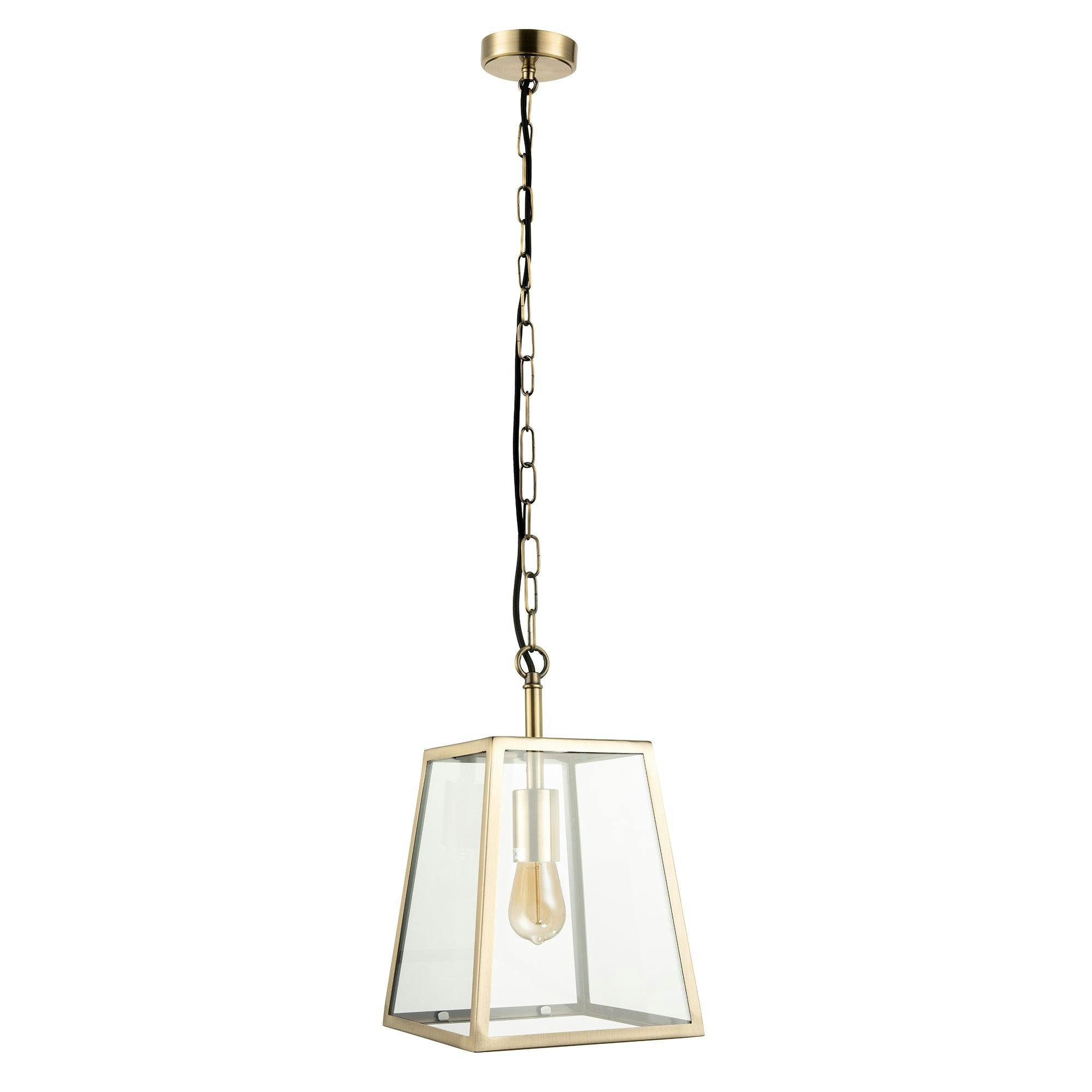Happy Homewares Antique Brass Classic Lantern Pendant Ceiling Light In With Clear Glass Sides | 138Cm Maximum Height X 22Cm Width | 1 X 11W Led - Image 2