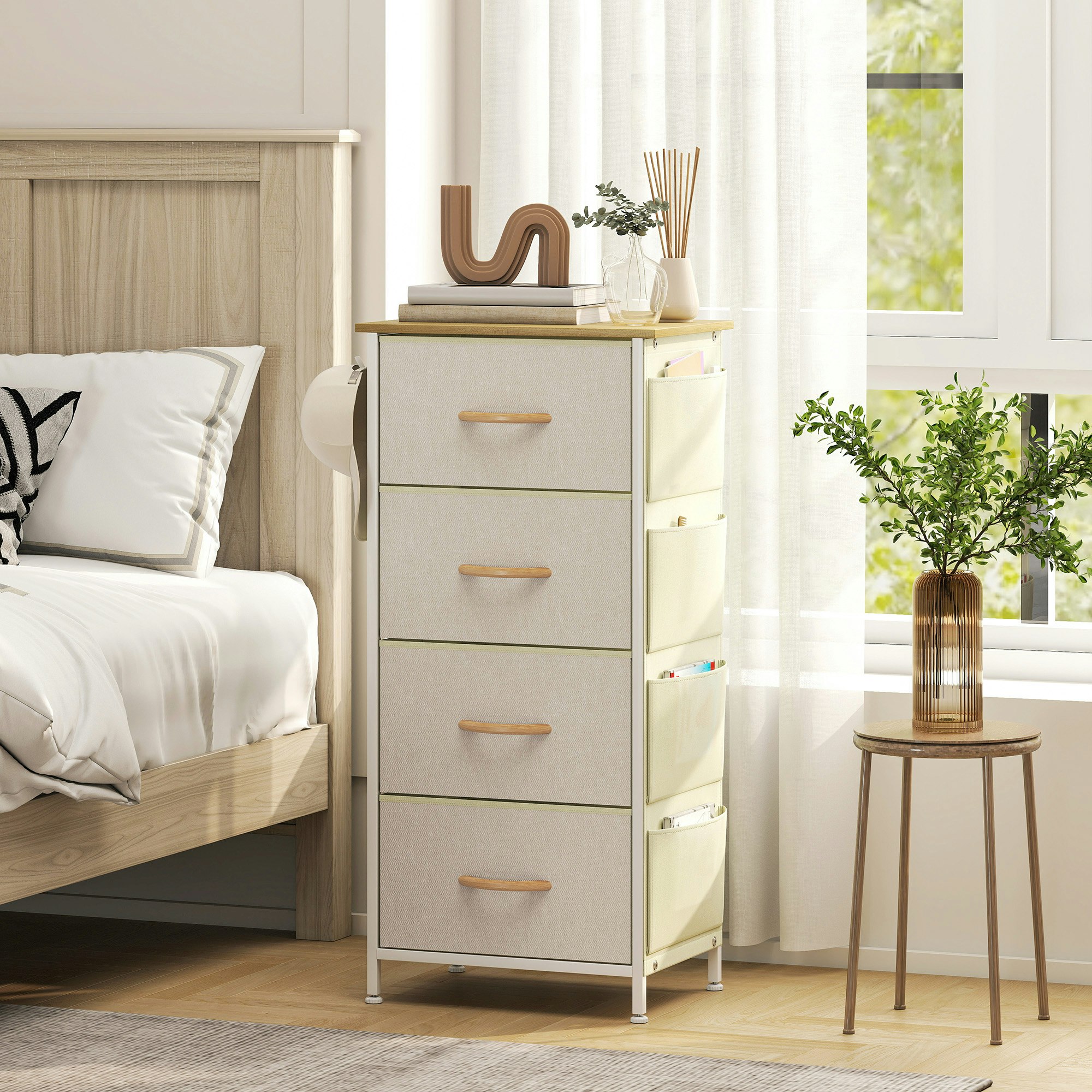 Rackhams Beige Fabric Chest Of Drawers, 4 Drawer Dresser For Bedroom, - 4 Fabric Drawers