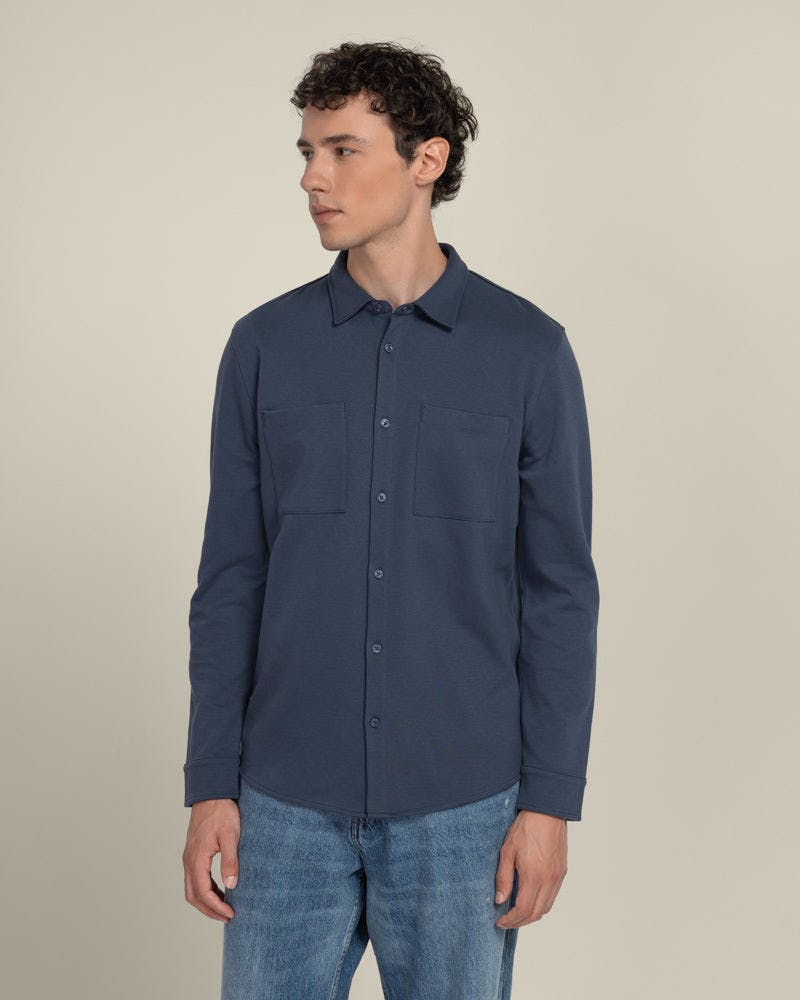 Larsson & Co Blue Gudhjem - Interlock Jersey Long Sleeve Shirt - L