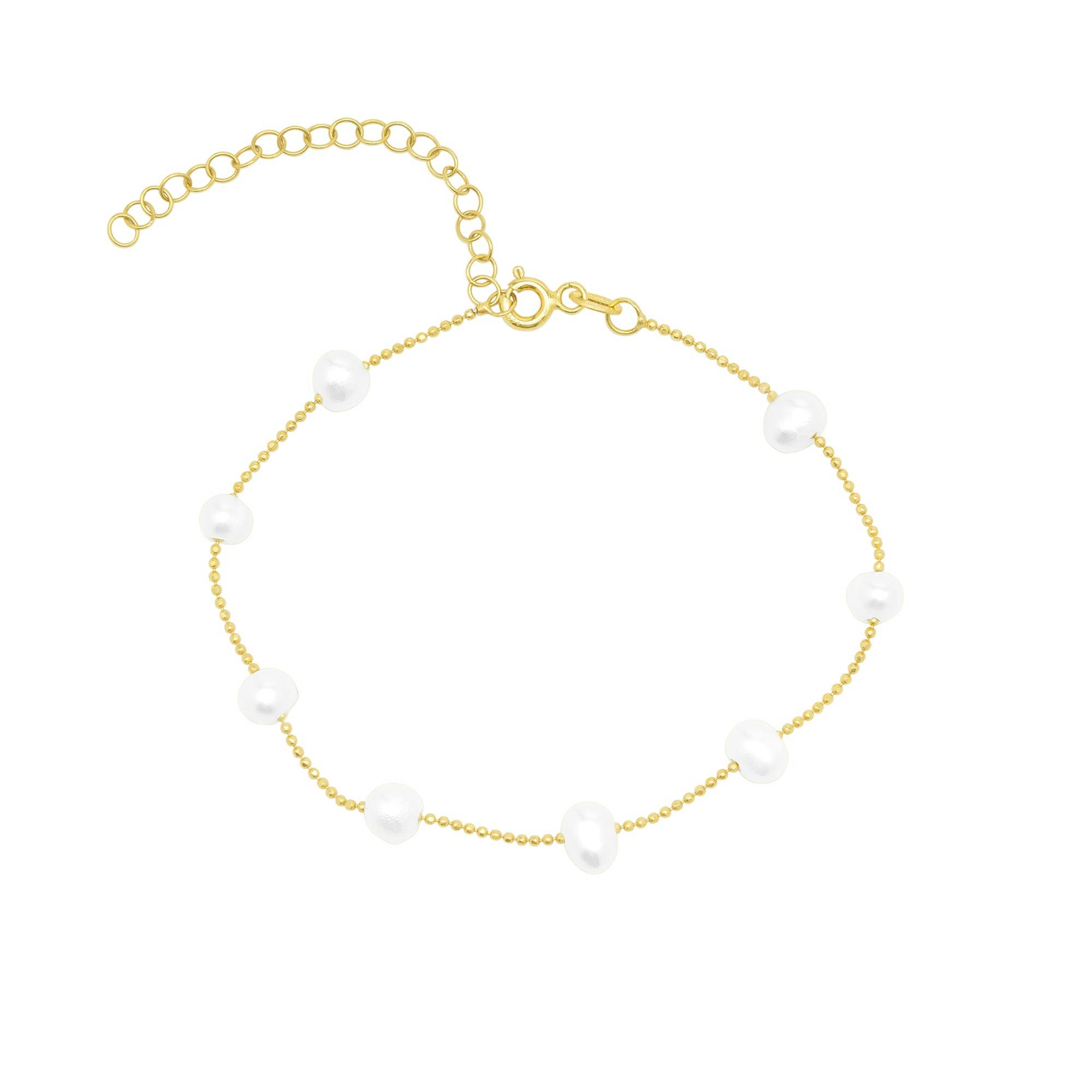 Spero London Silver/Gold Satellite Natural Baroque Pearl Sterling Bracelet