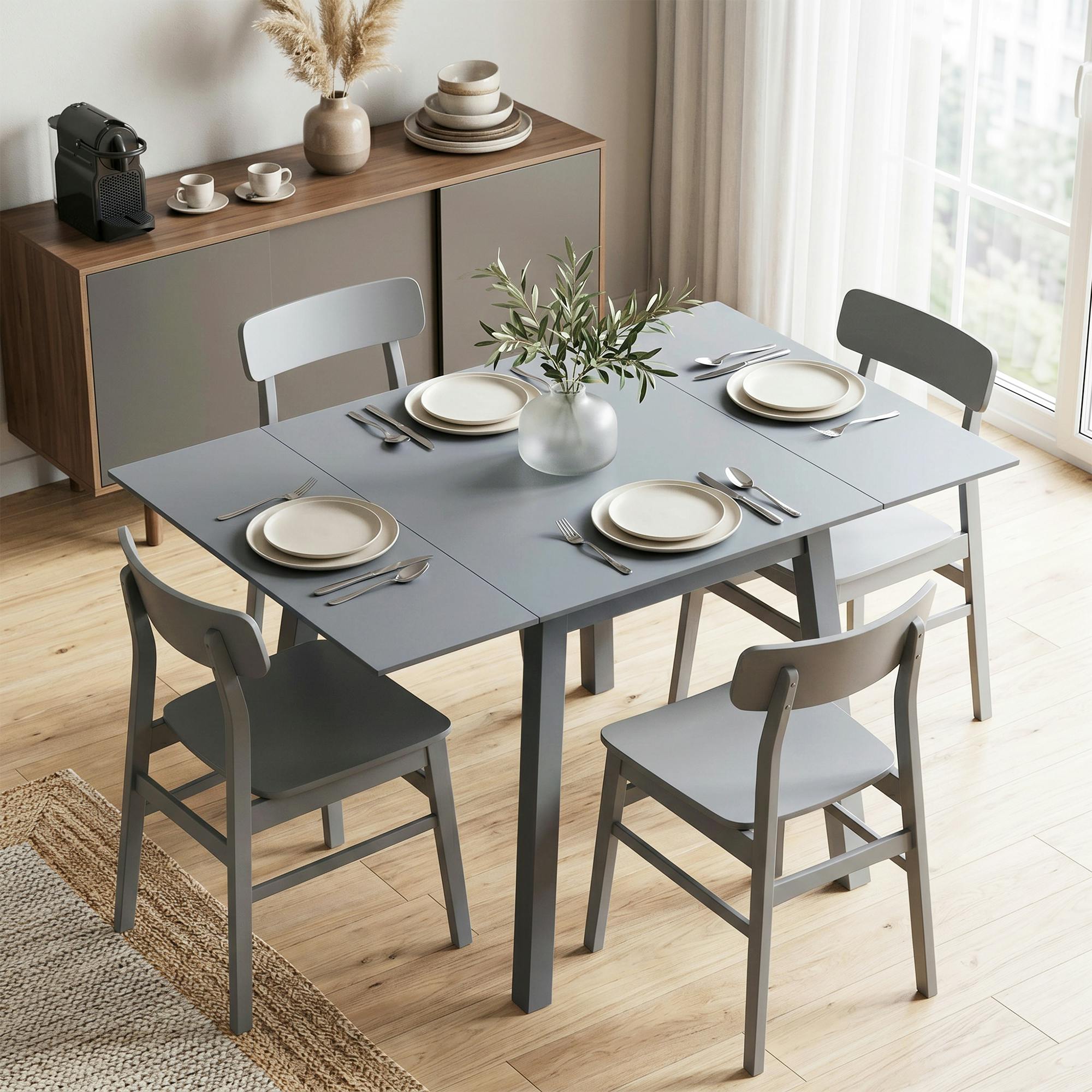 Rackhams Grey Extendable Kitchen Table For 2-4, Folding Drop Leaf Dining Table