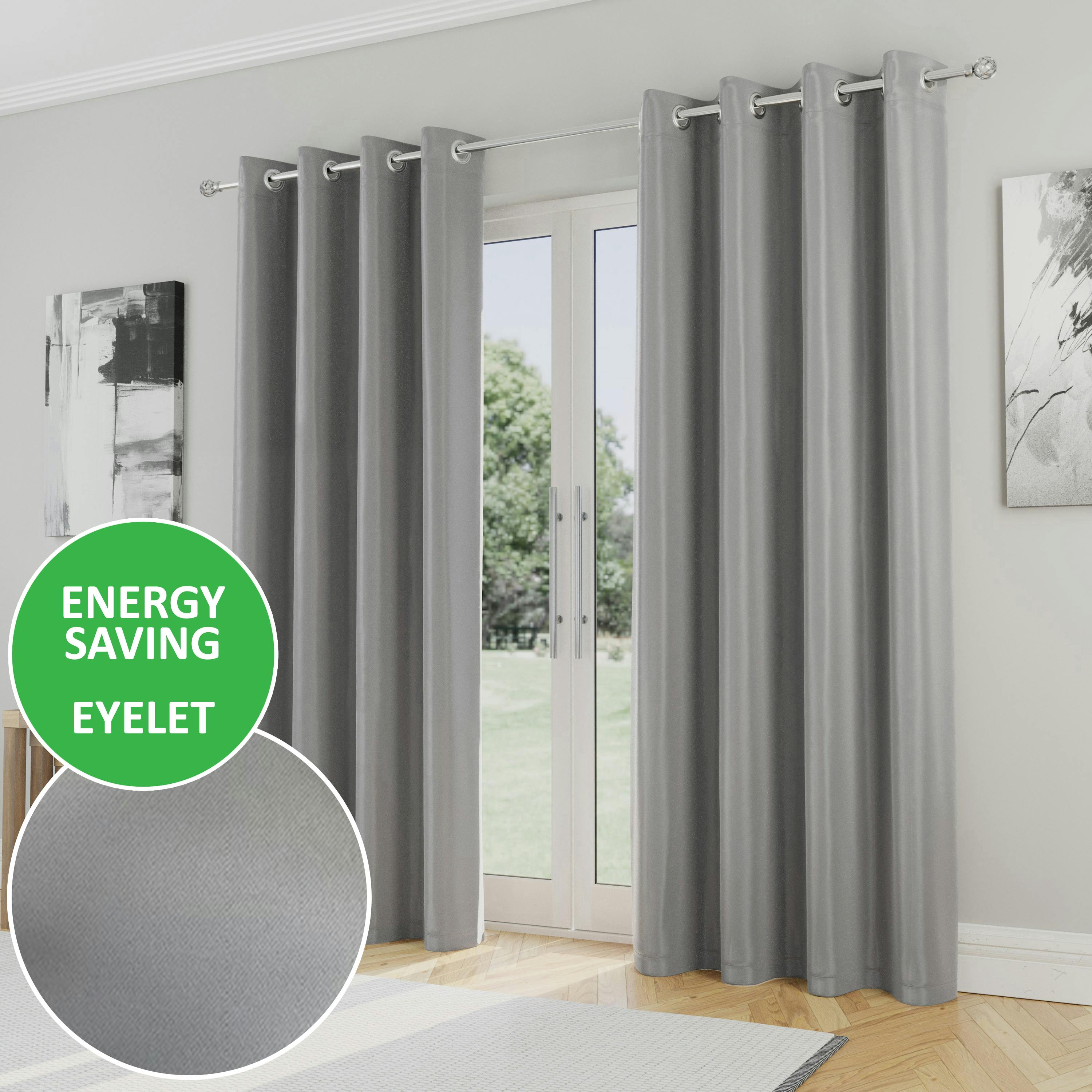 Enhanced Living Grey Plain Supersoft Thermal Room Darkening Eyelet Curtain - Pair For Living Room & Bedrooms - 66" (168Cm) Width X 72" (183Cm) Drop
