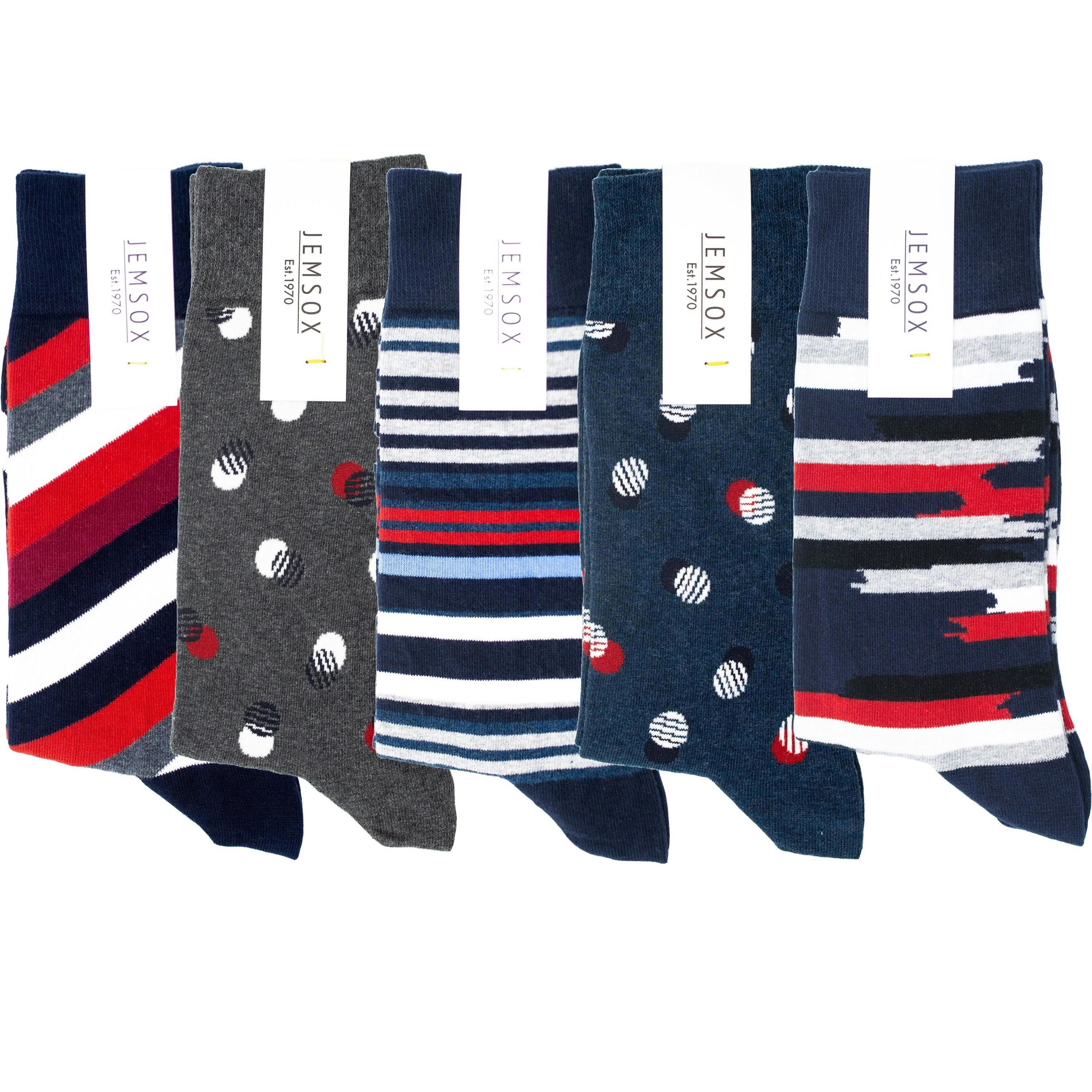 Jemsox Men's Black/Grey ’S 5-Pack Premium Socks Multipack - Crew Socks For Everyday, Dress & Athletic Use - Spots & Stripes